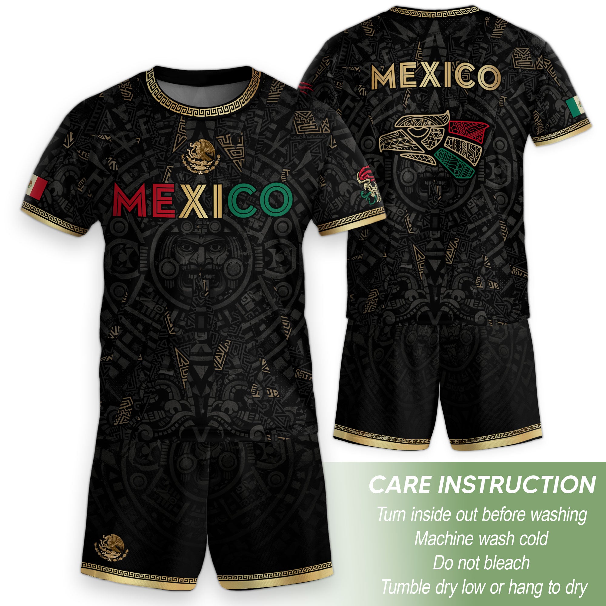 Camiseta de fútbol juvenil con estampado vertical del Águila Dorada Negra de México