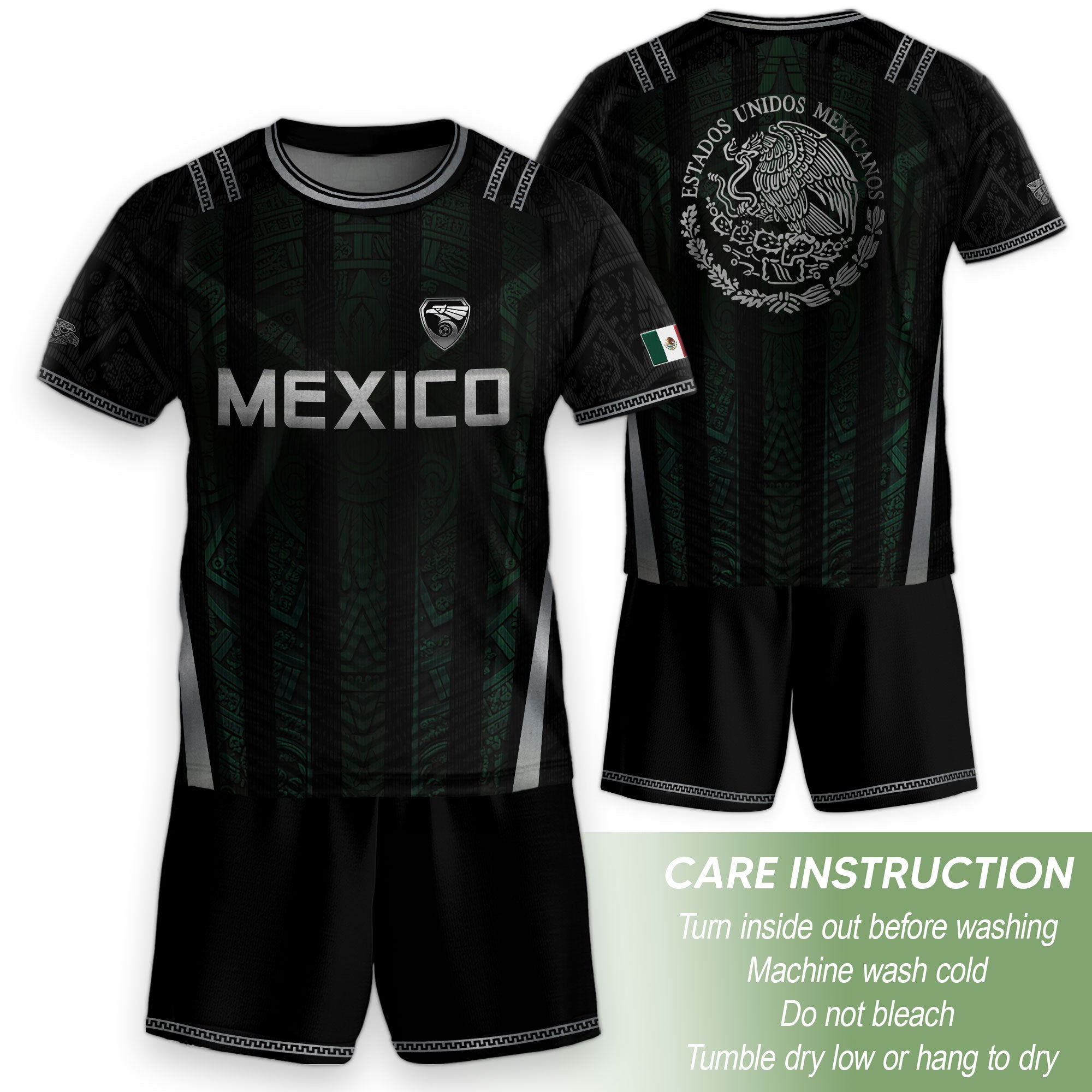 Mexico Soccer Jersey Black Green National Coat of Arms Heritage Football Shirt Set