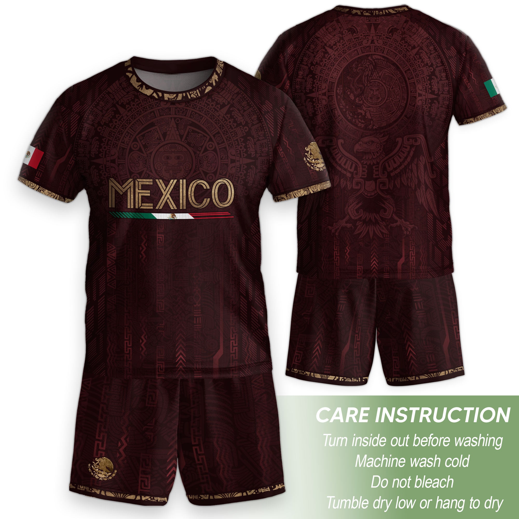 Mexico Soccer Jersey Kid Youth Aztec Calendar Maroon Football Shirt