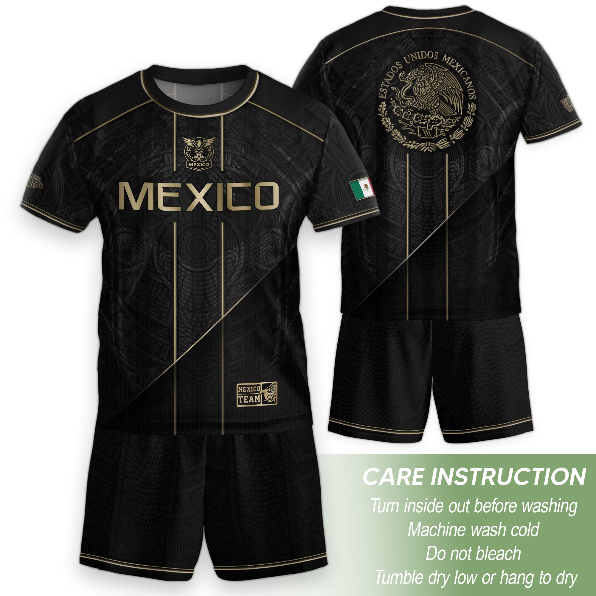 Camiseta de fútbol juvenil con estampado vertical del Águila Dorada Negra de México