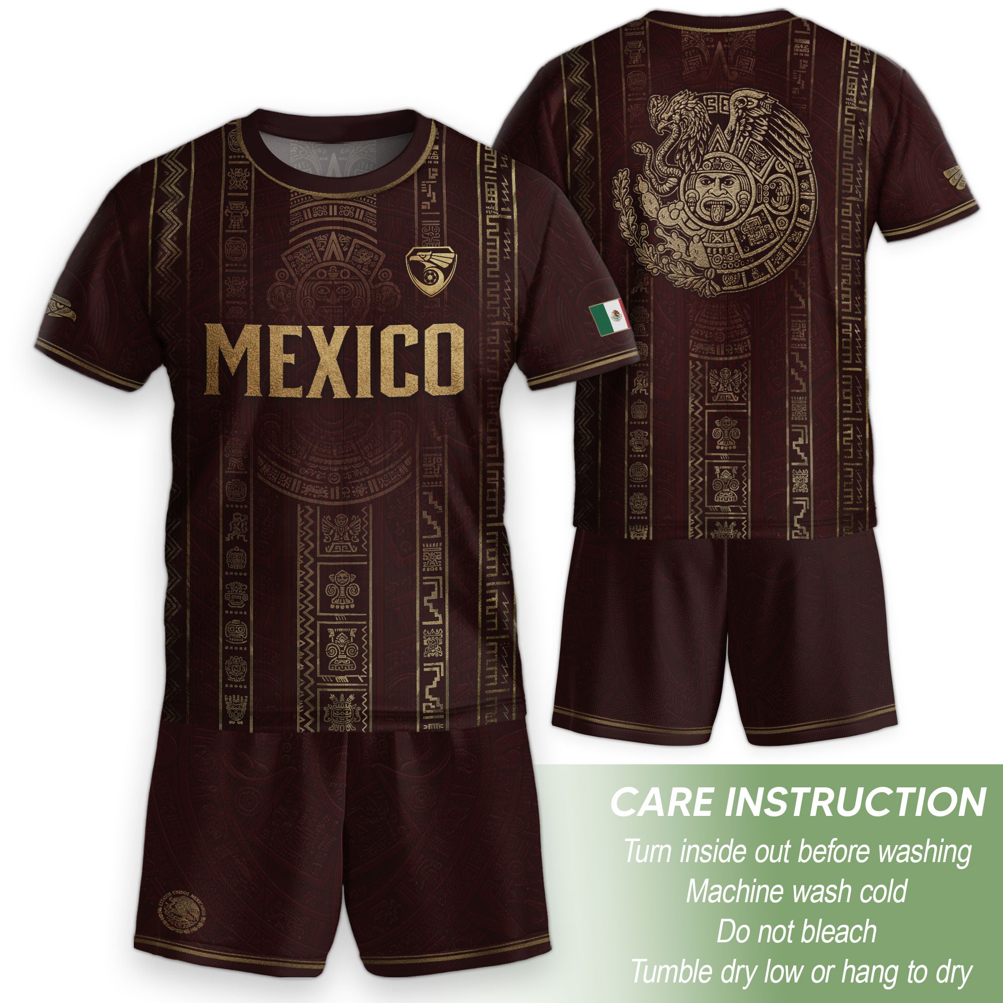 Mexico Youth Soccer Jersey Maroon Aztec Kids Football Shirt Vintage Heritage Sportswear