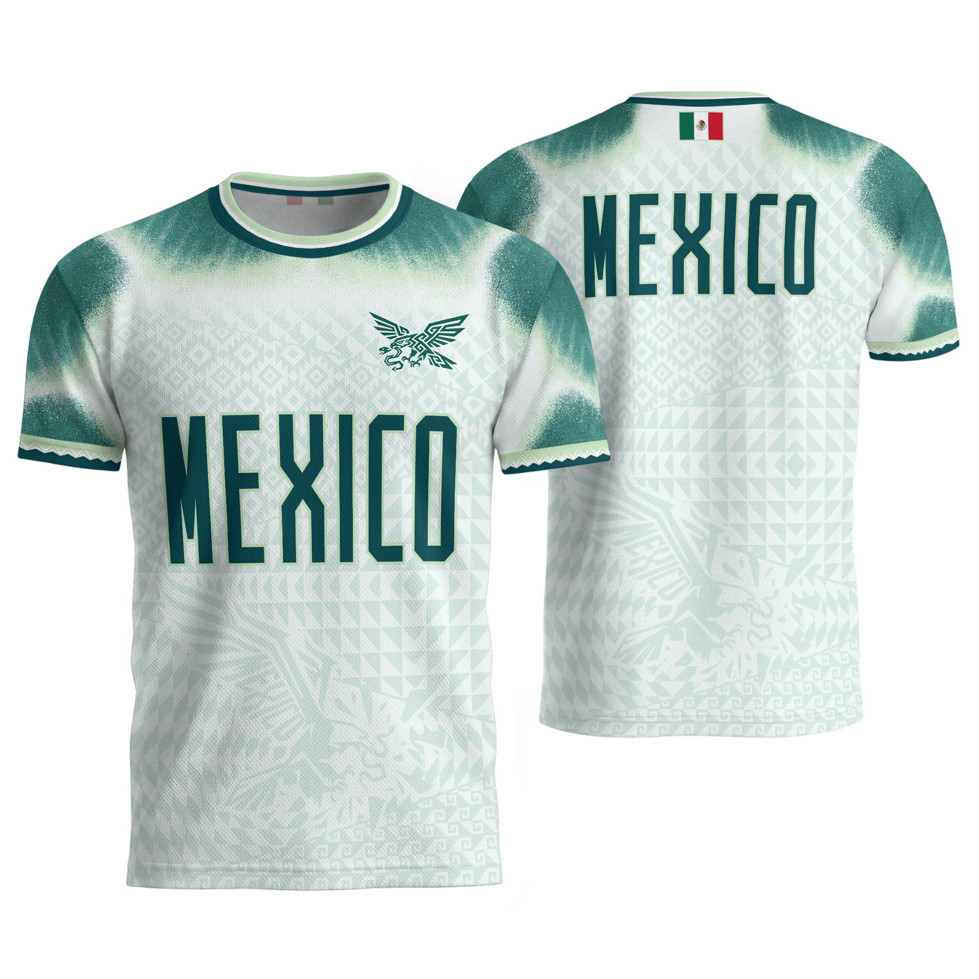 White Mexico Soccer Jersey Unique Graphic Print Breathable Fan Apparel Men Football Shirt