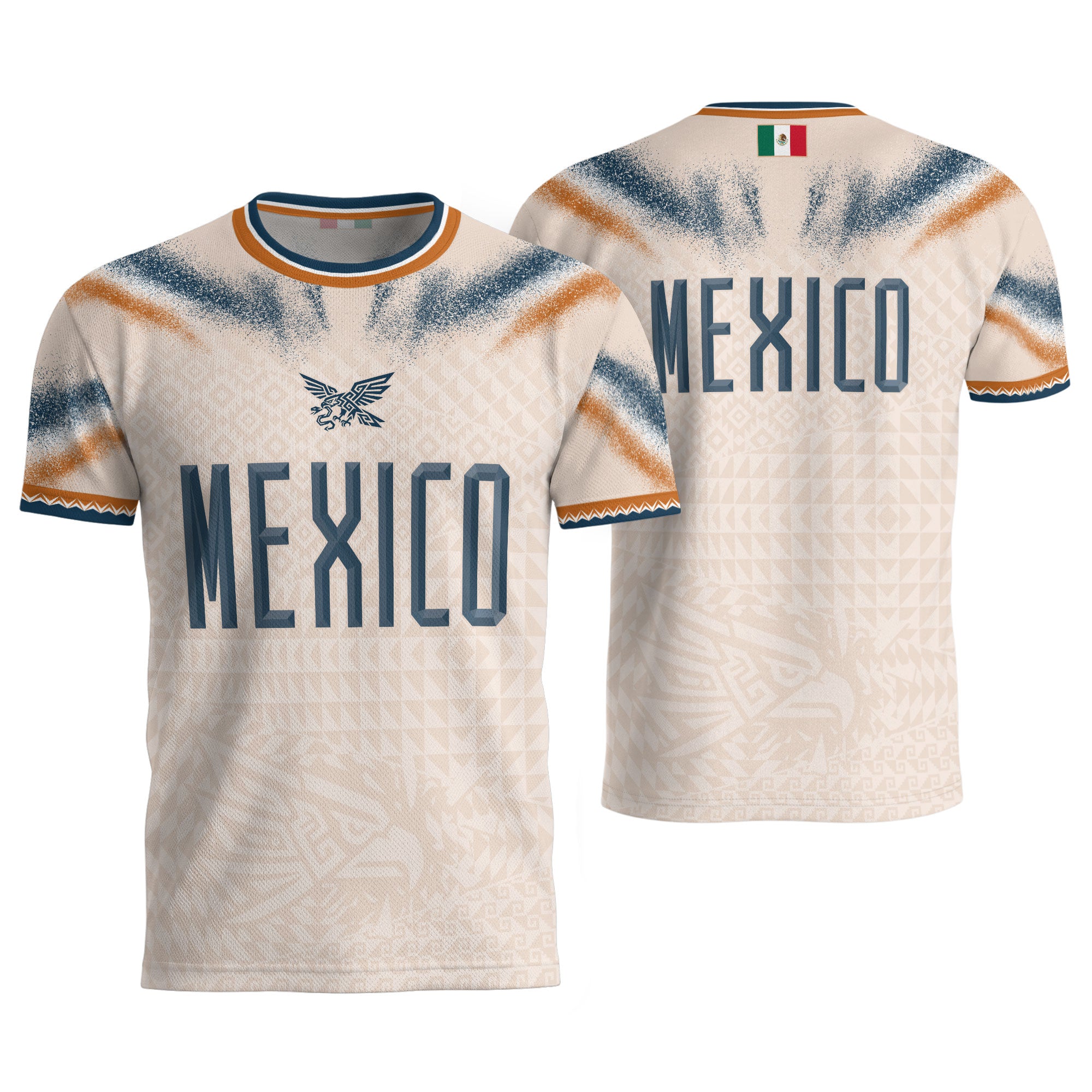 Mexico Soccer Shirt Beige Breathable Fabric Graphic Print Sport Training Jersey Tee