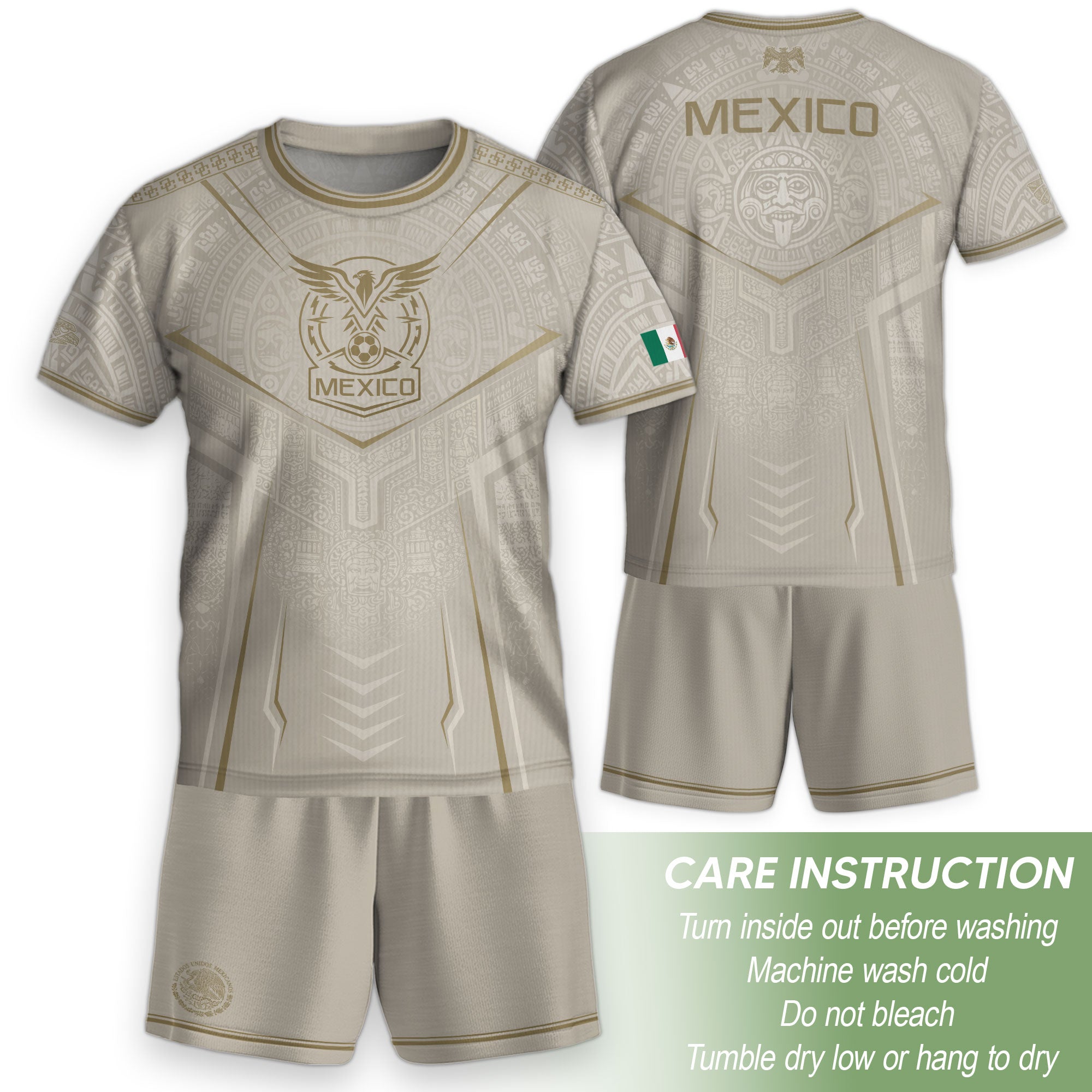 Mexico Soccer Jersey Youth White Gold Aztec Football Shirt Heritage Fan Apparel