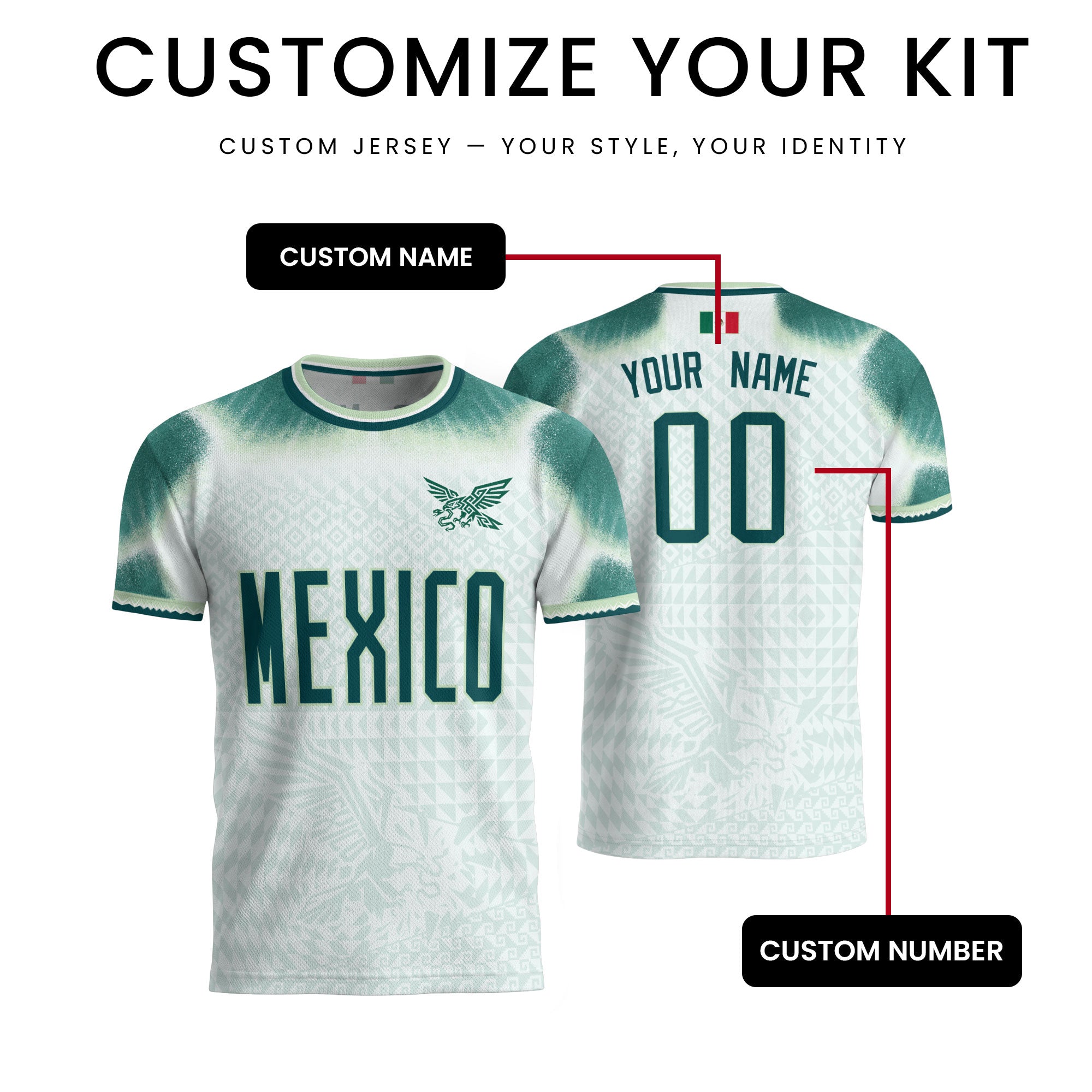 Custom White Mexico Jersey Personalized Name Number Adult Soccer Apparel Patriotic Tee