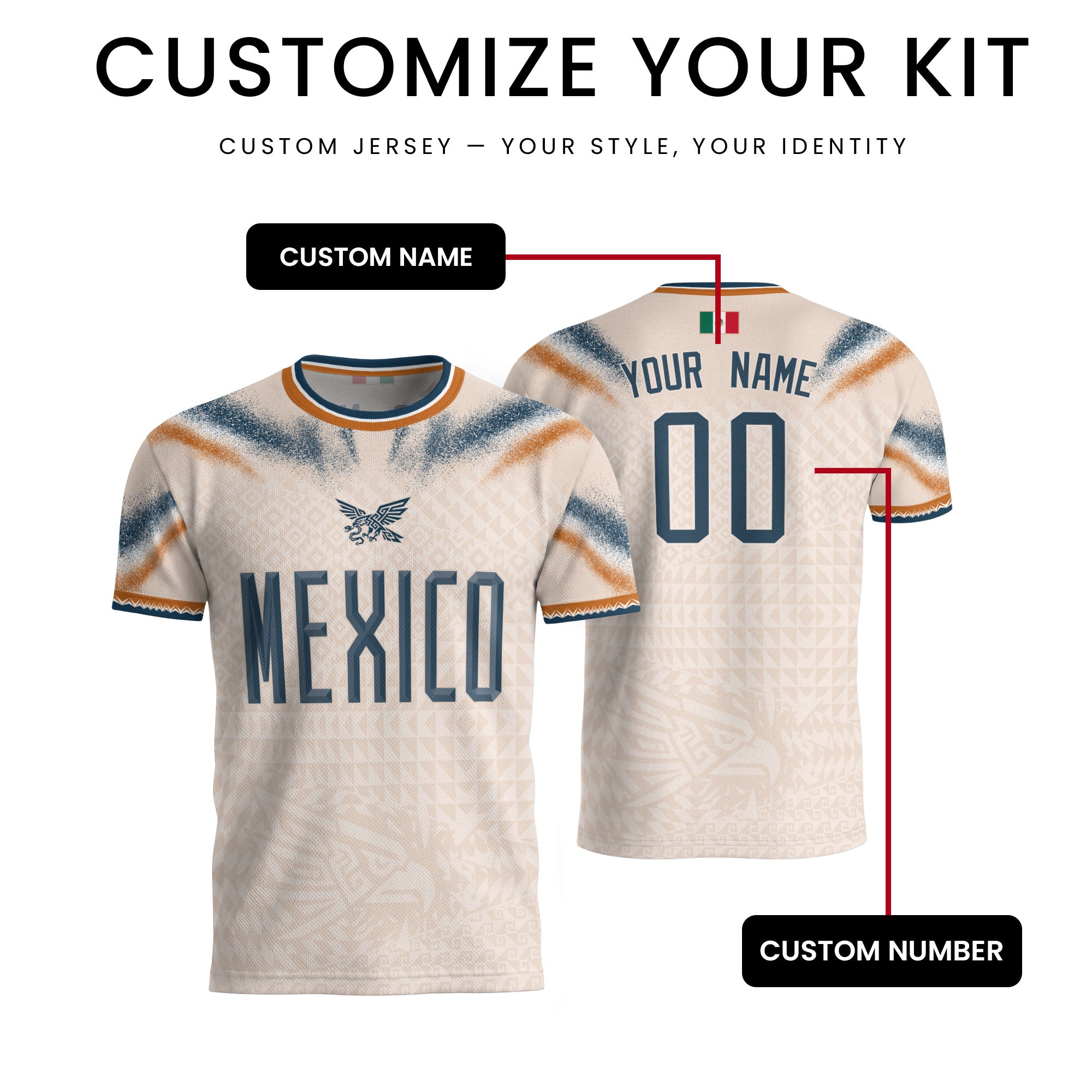 Custom Beige Mexico Jersey Personalized Name Number Adult Soccer Fan Apparel Sportswear