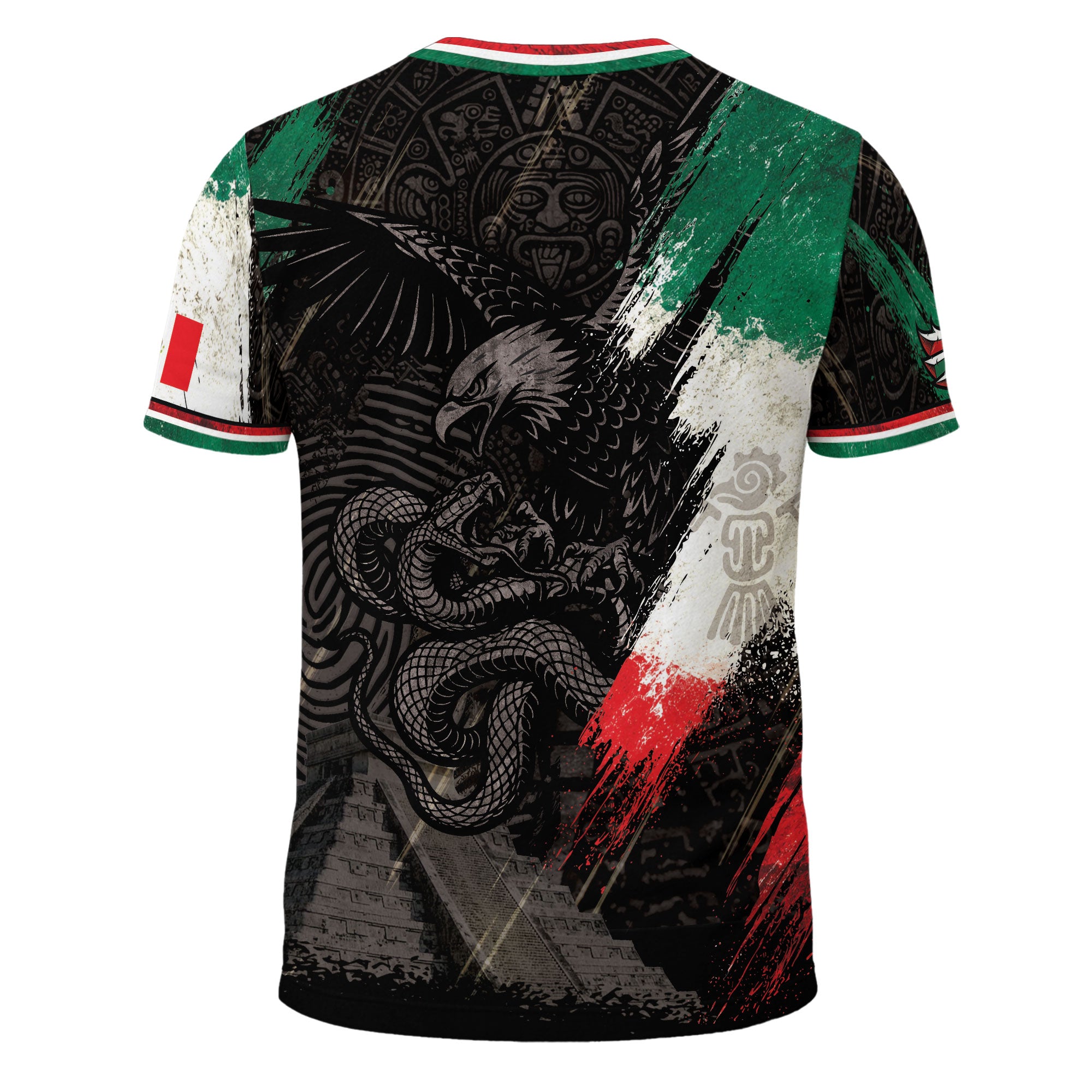 Mexico T-Shirt All Over Print Aztec Eagle Mexican Flag Shirt Men Graphic Tee