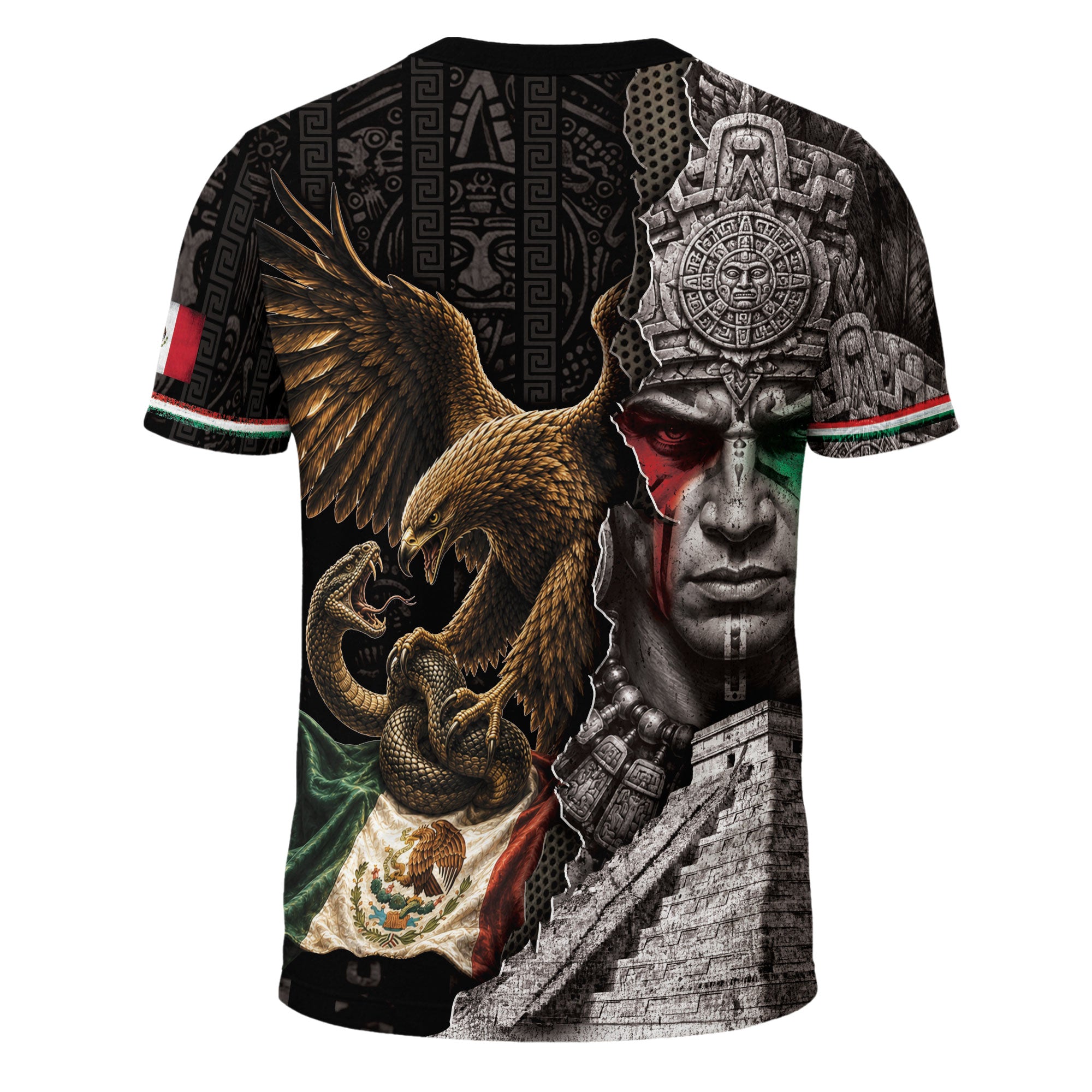 Camiseta con la bandera de México, Guadalupe, herencia floral azteca, legado del orgullo nacional