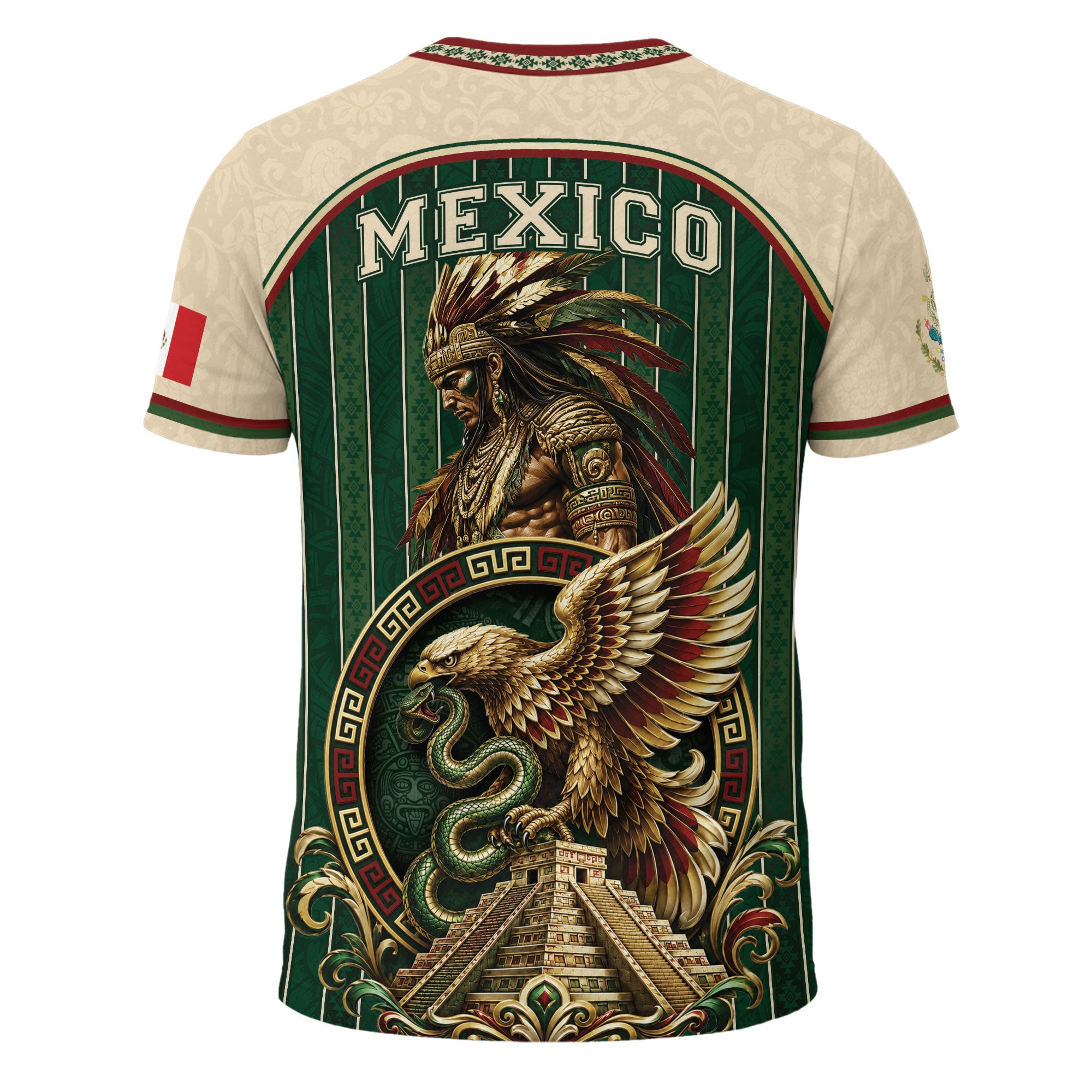 Camiseta con la bandera de México, Guadalupe, herencia floral azteca, legado del orgullo nacional