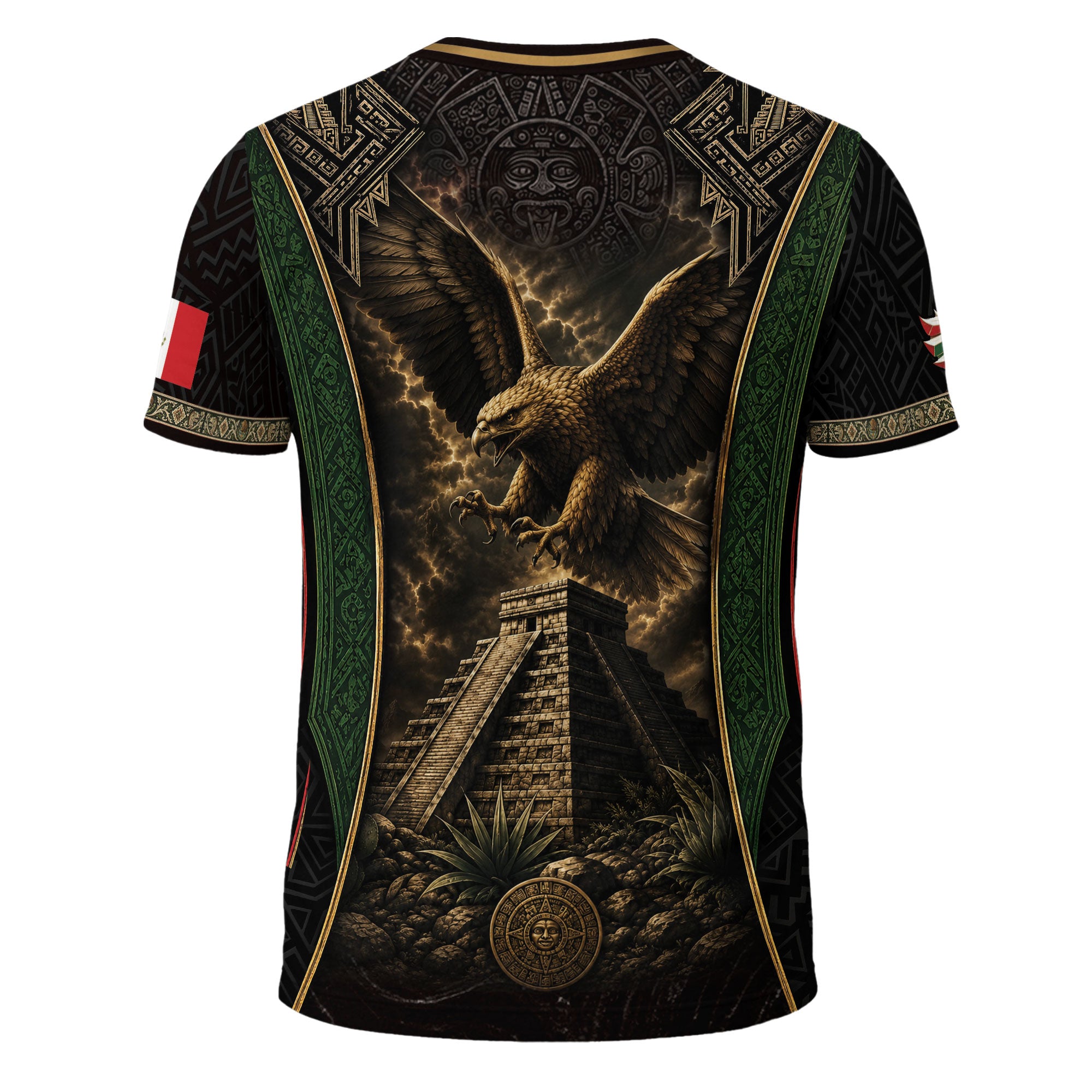 Camiseta con la bandera de México, Guadalupe, herencia floral azteca, legado del orgullo nacional