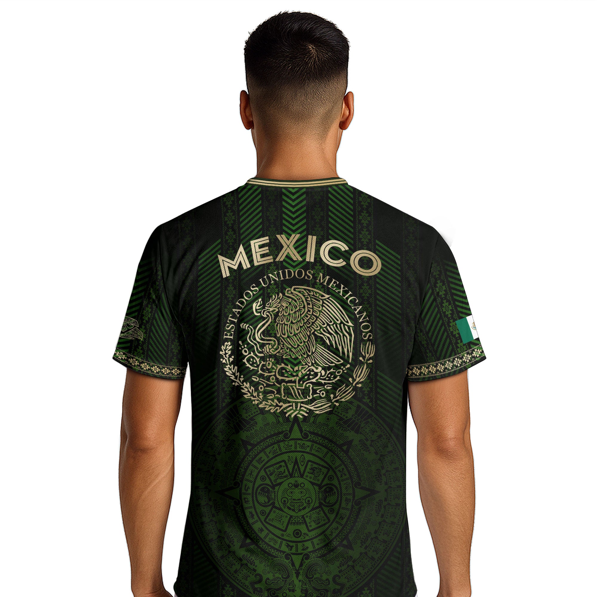Mexico Green Soccer Jersey with Golden Aztec Calendar and Eagle Crest