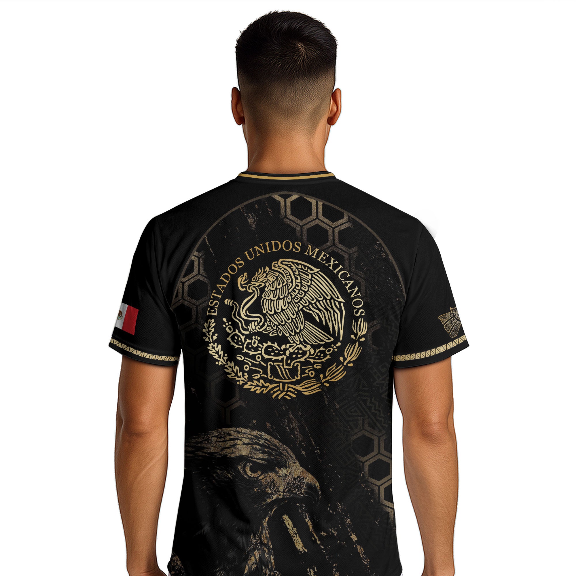 Mexico Heritage Orgullo Mexicano Black Gold Eagle Hexagon Pattern Soccer Jersey