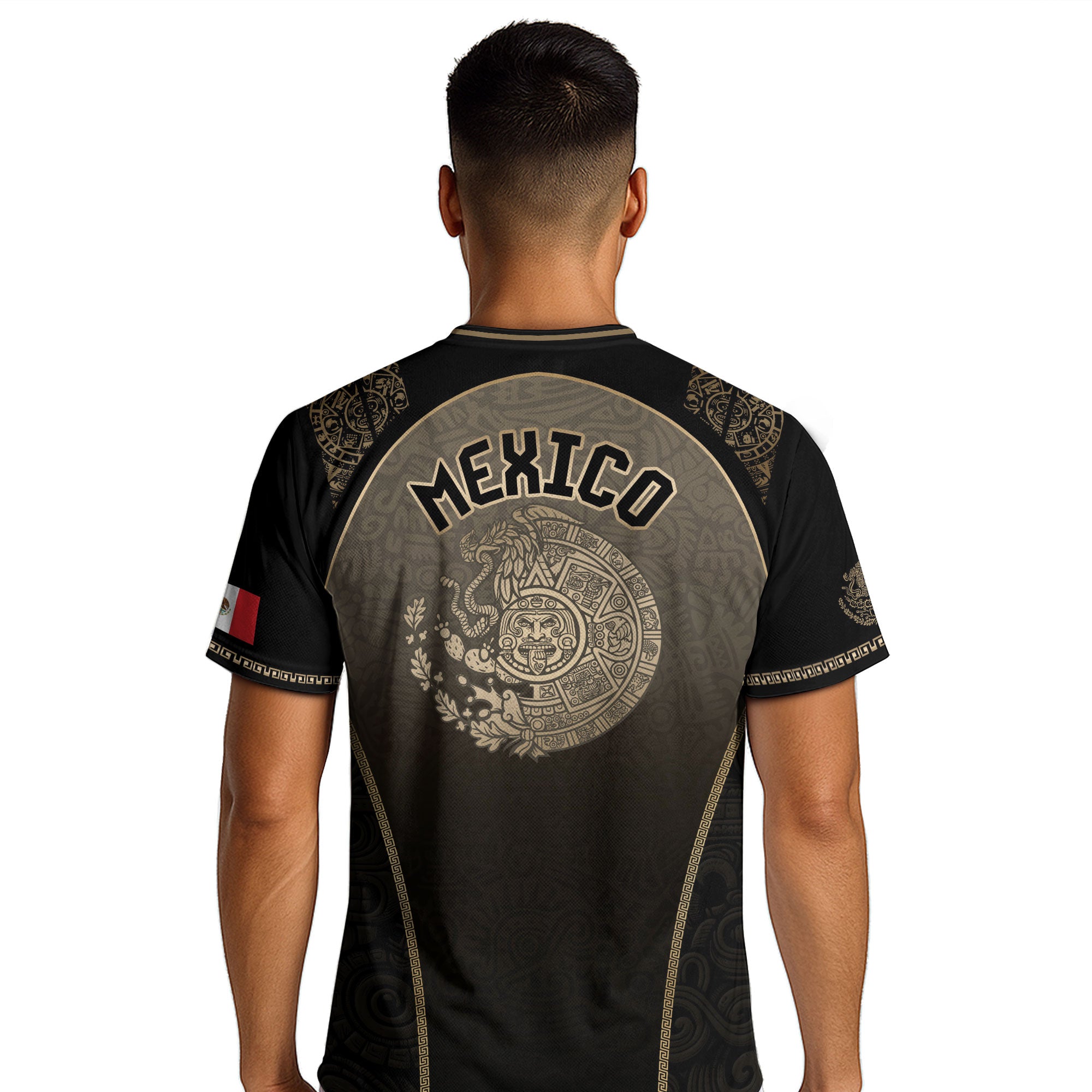 Mexico Heritage Black Tan Arch Design Aztec Empire Pride Graphic Soccer Jersey