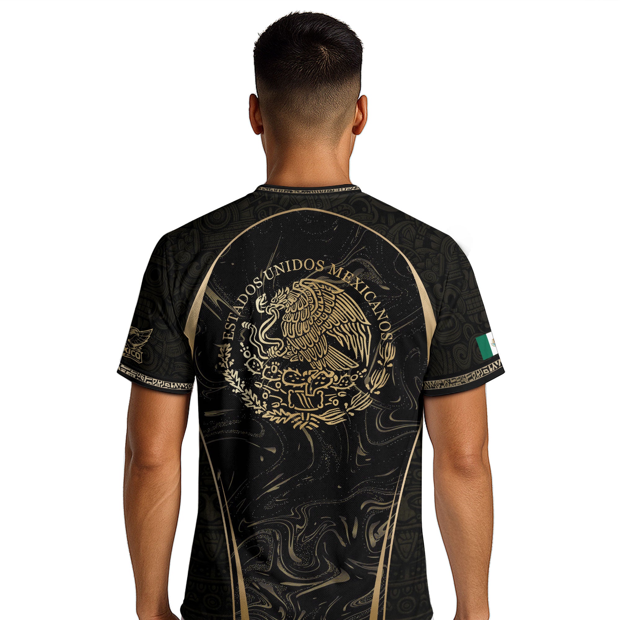 Mexico Coat of Arms Black Gold Aztec Eagle Warrior Heritage Soccer Jersey