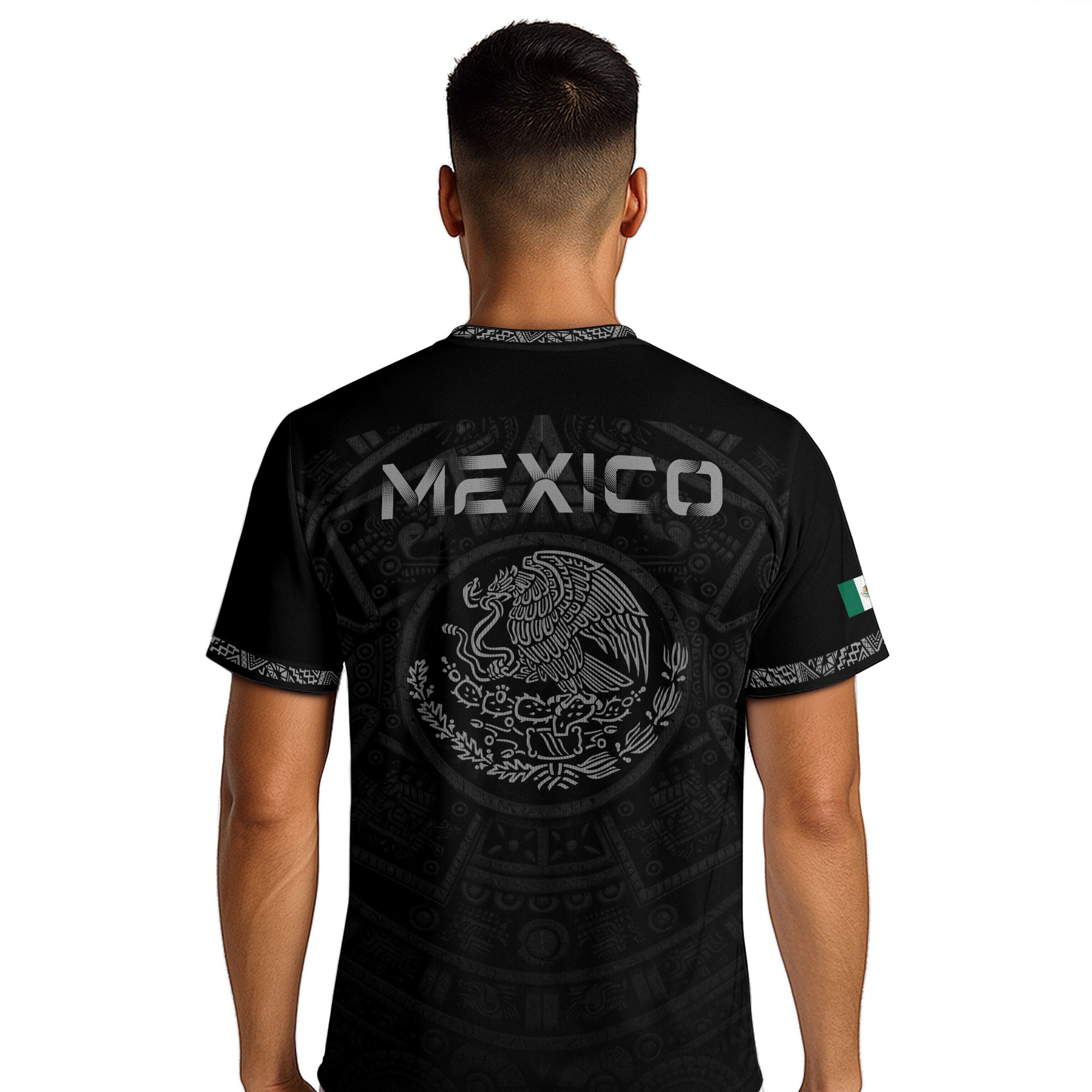 Camiseta de fútbol premium con emblema de águila azteca verde y dorado de México