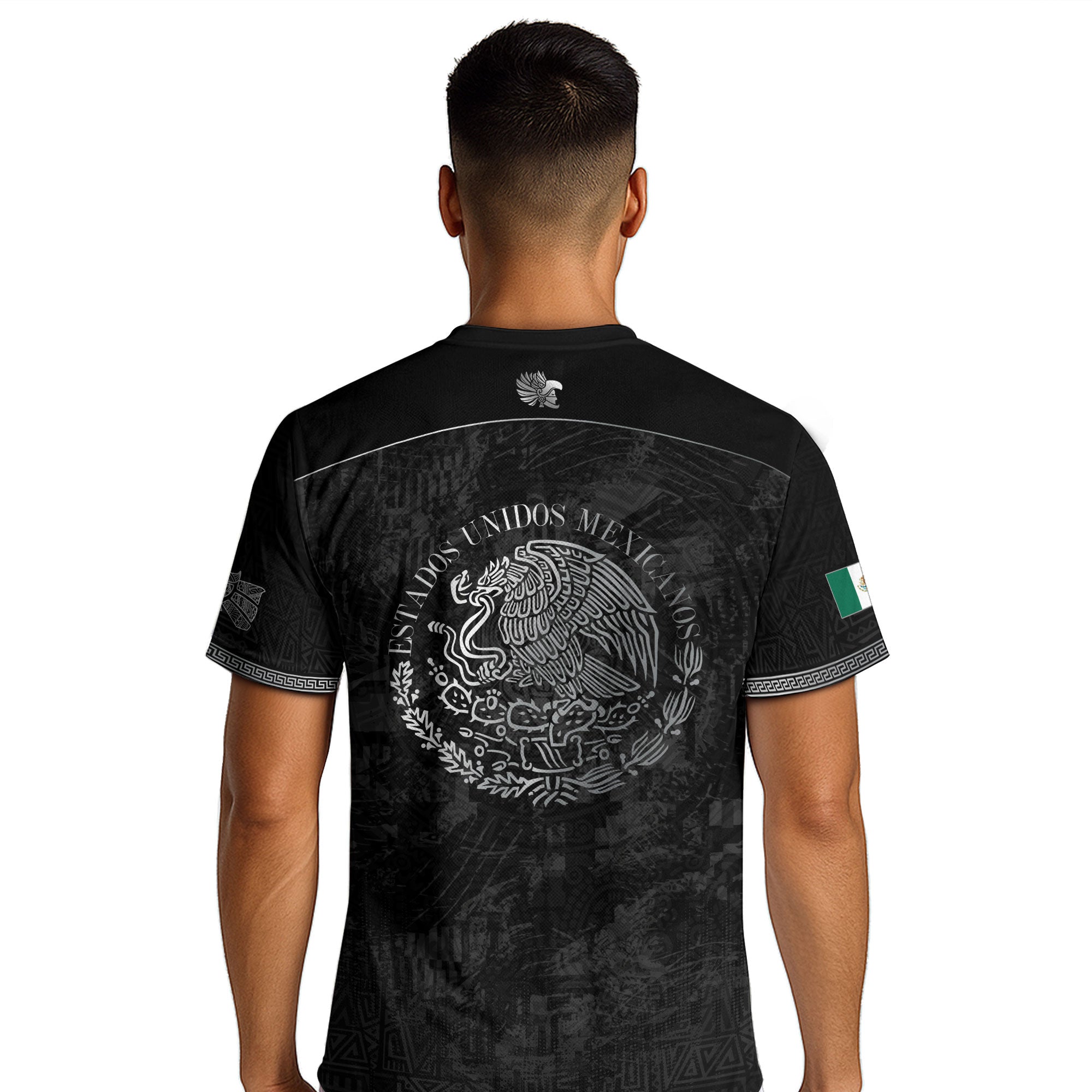 Mexico Heritage Black Silver Distressed Style Aztec Empire Pride Graphic Soccer Jersey