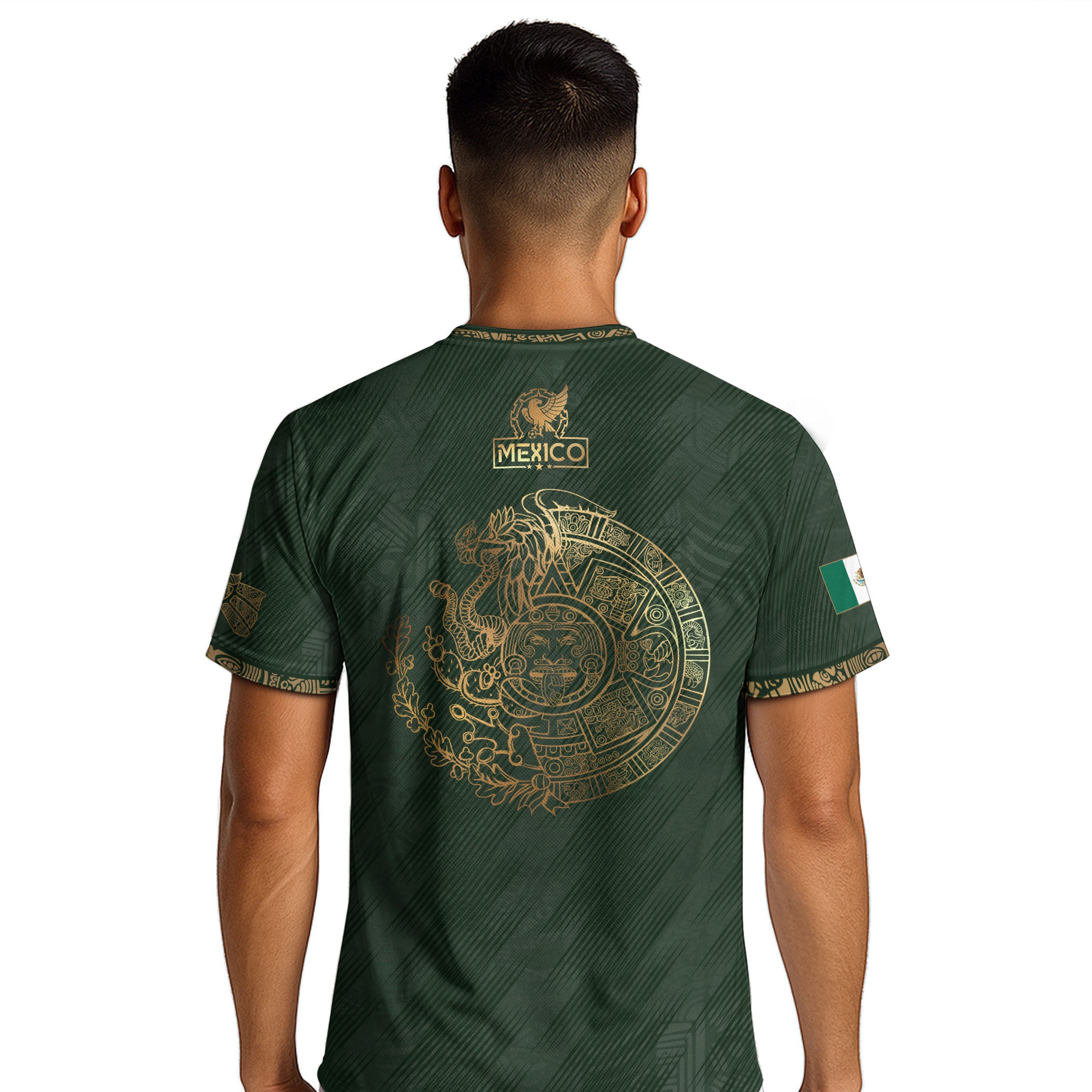 Mexico Heritage Orgullo Mexicano Green Gold Country Map Aztec Calendar Soccer Jersey