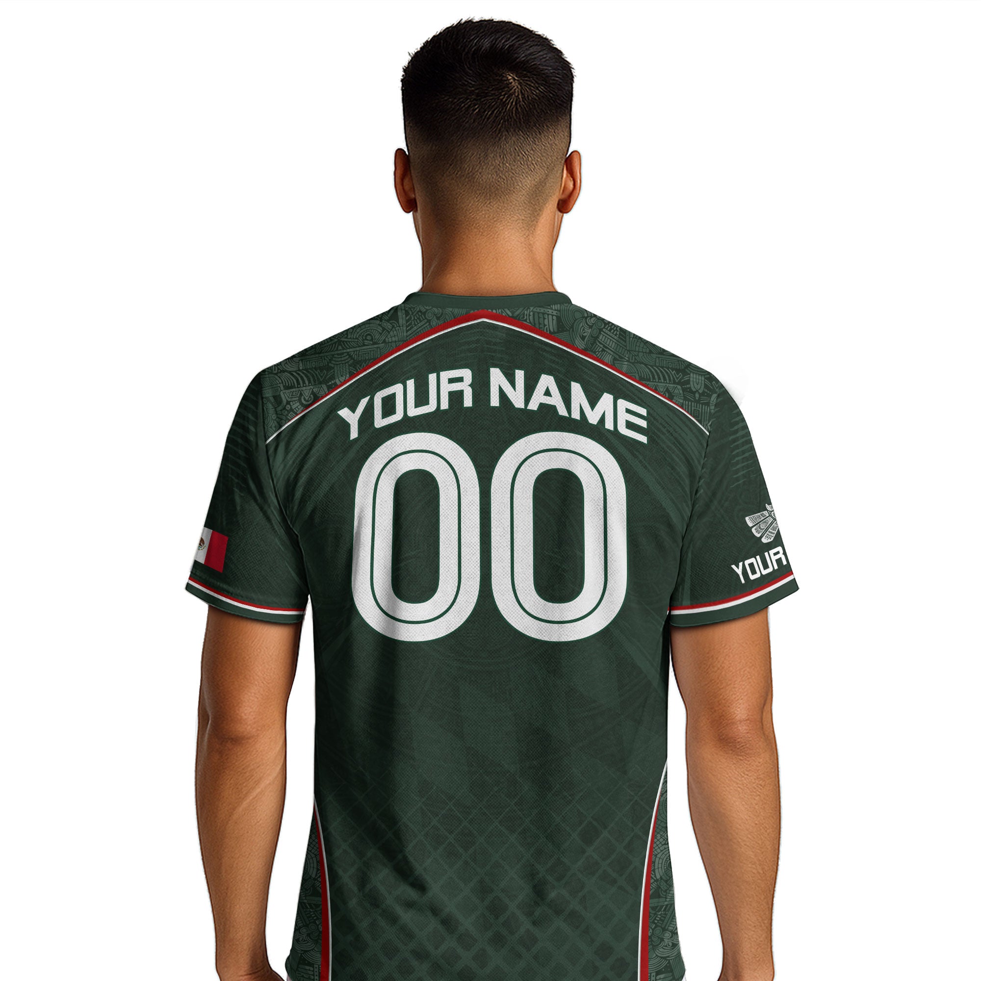 Camiseta de fútbol premium con emblema de águila azteca verde y dorado de México