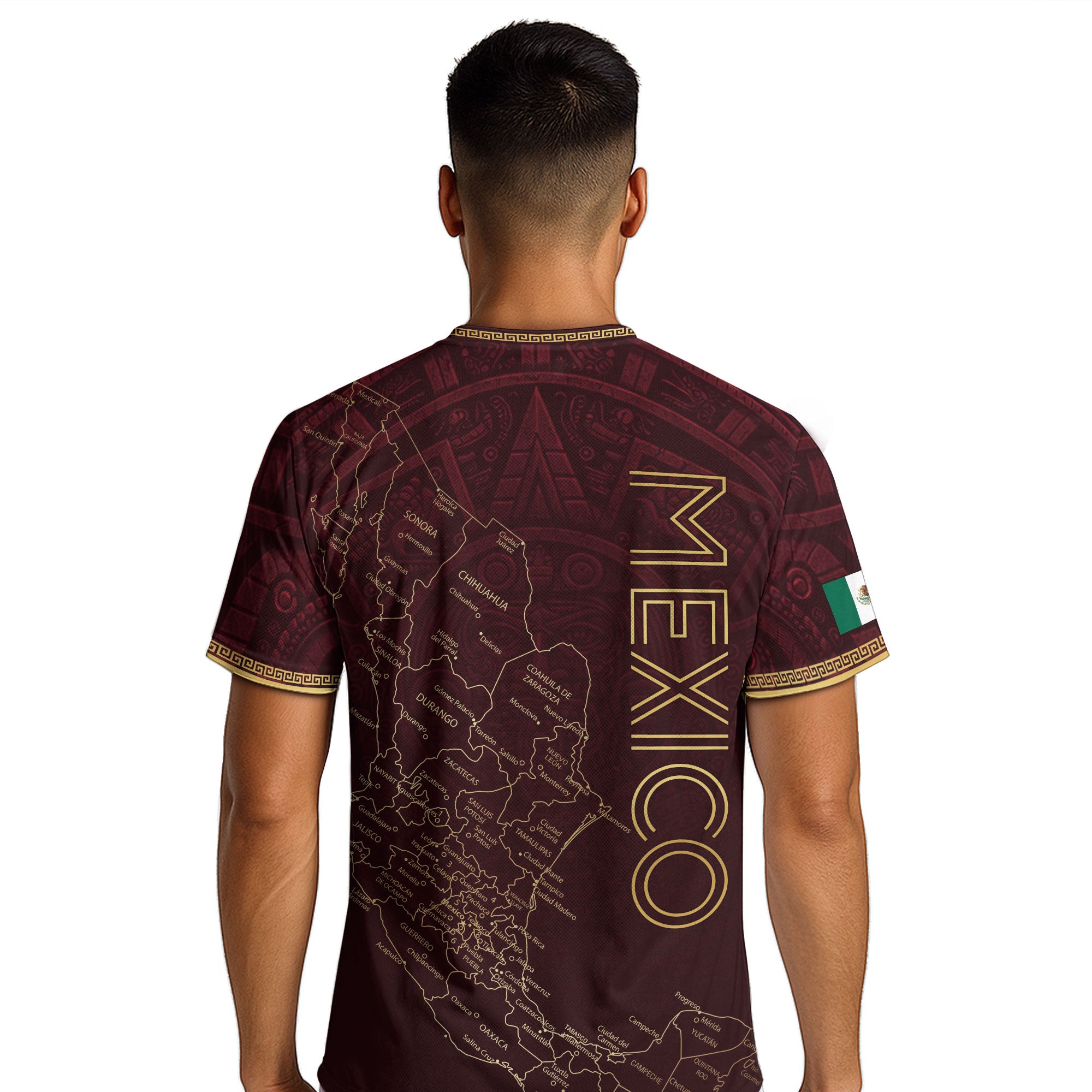Men's Burgundy Mexico Map Eagle & Snake Graphic T-Shirt – Mexico Country Outline Print Tee