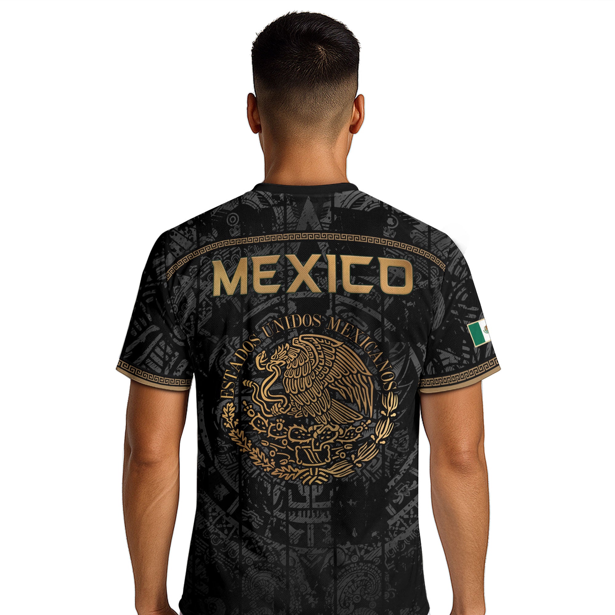 Mexico Soccer Jersey Black Eagle Crest - Aztec Sun Stone Heritage Fan Football Shirt