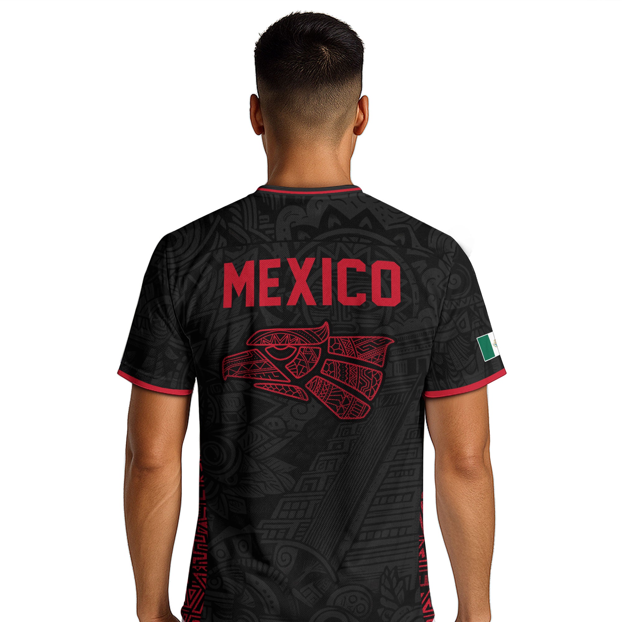 Mexico Soccer Jersey Men Black Red Aztec Cross Warrior Mexican Football Shirt