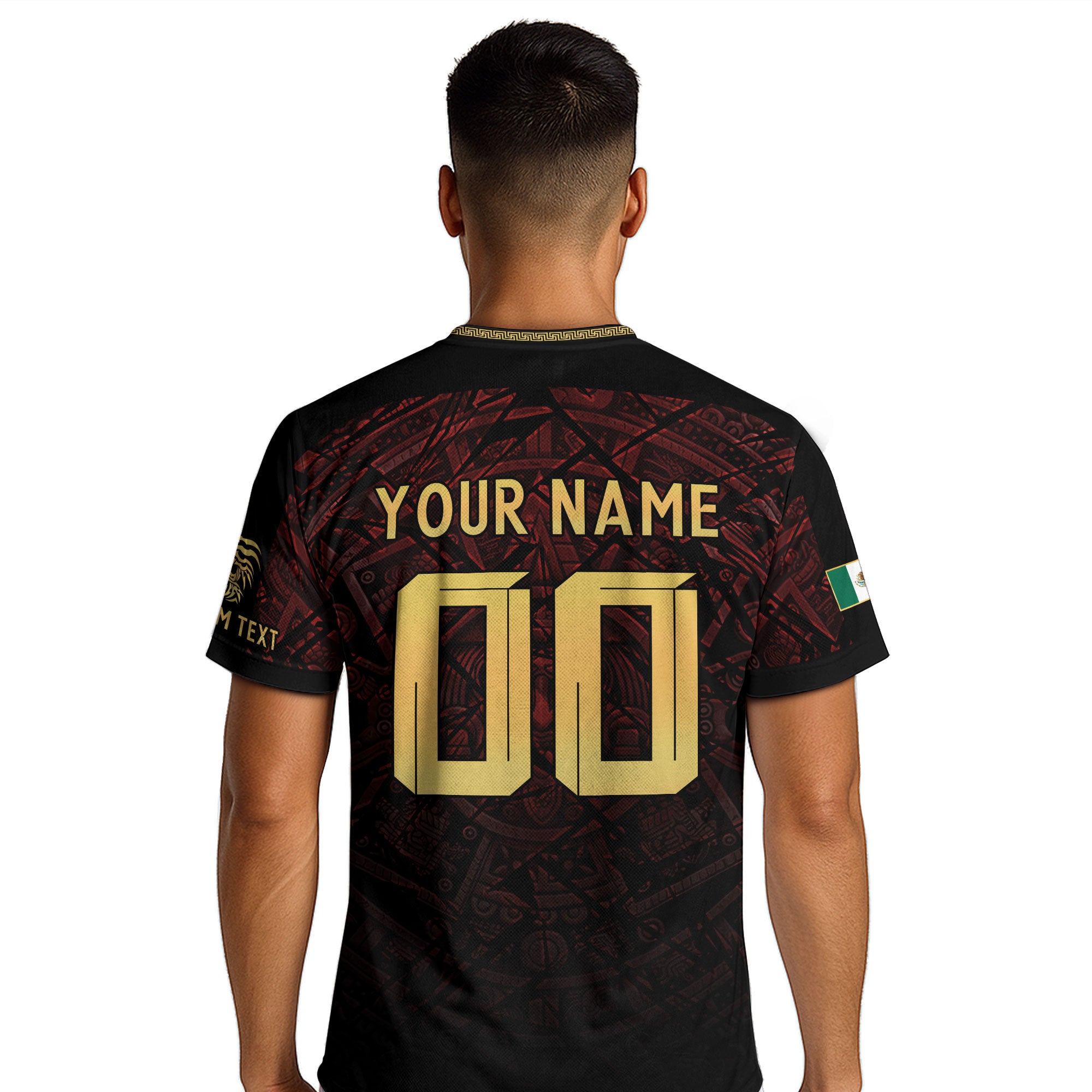 Custom Mexico Soccer Jersey – Maroon Black Aztec Heritage Pattern Personalized Football Shirt