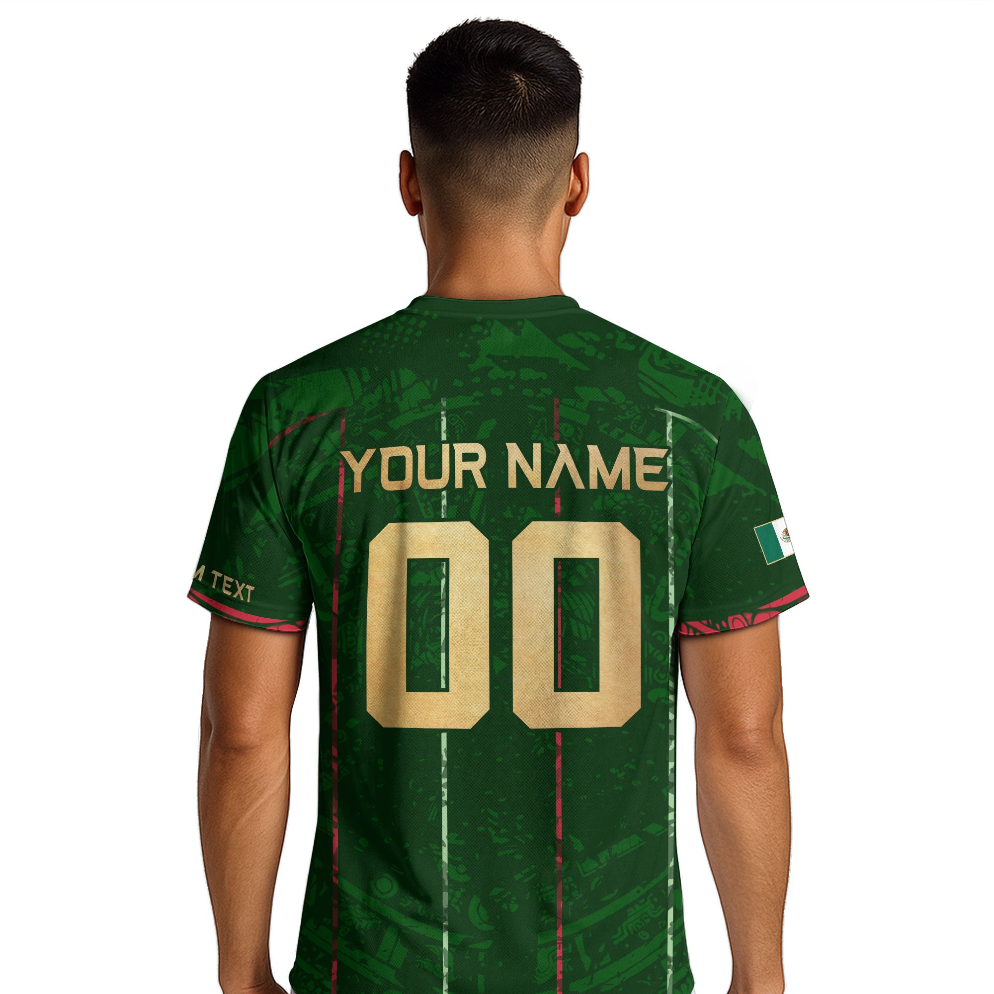 Custom Mexico Soccer Jersey – Green Aztec Pattern Striped Football Shirt with Custom Name Number