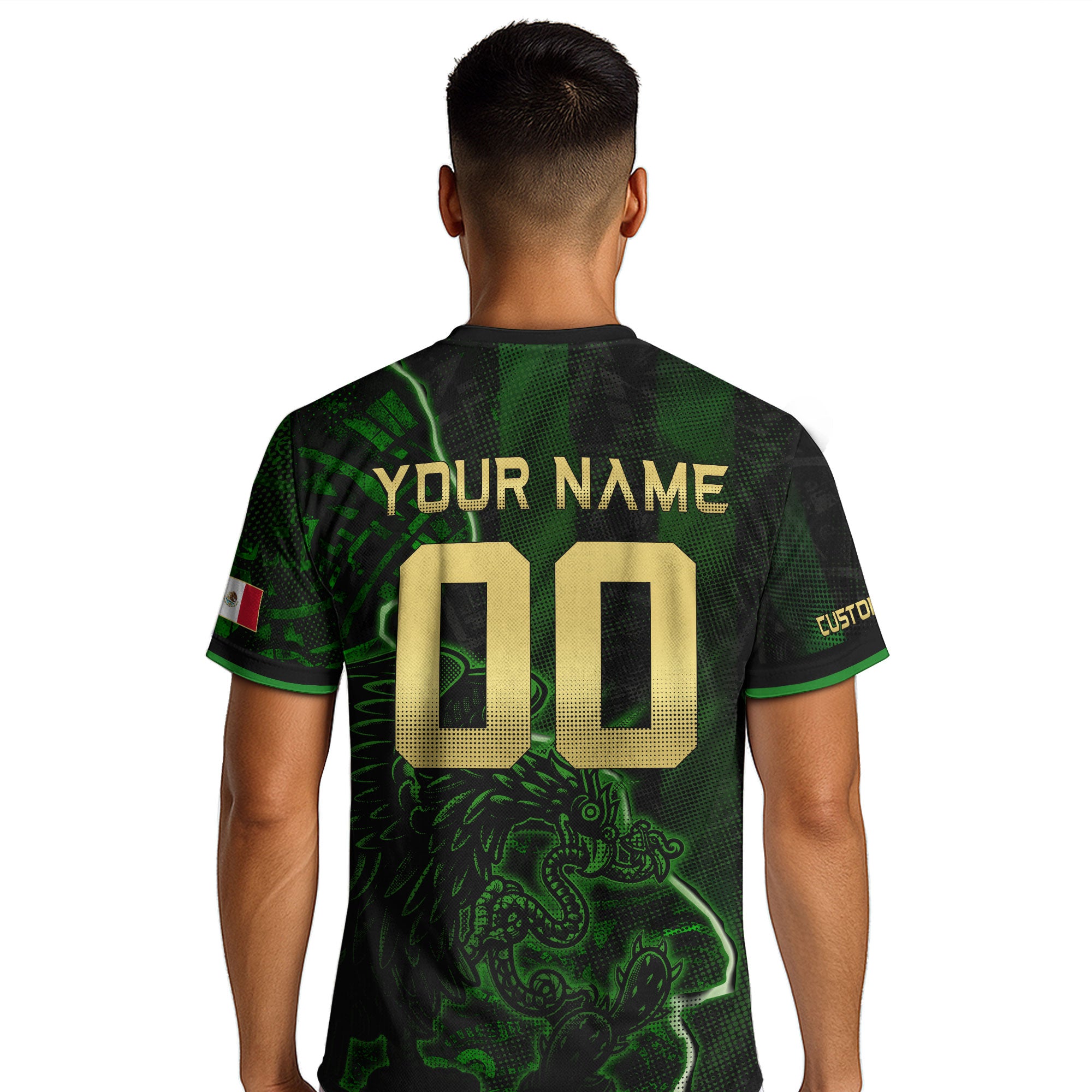 Custom Mexico Soccer Jersey – Black Green Aztec Serpent Lightning