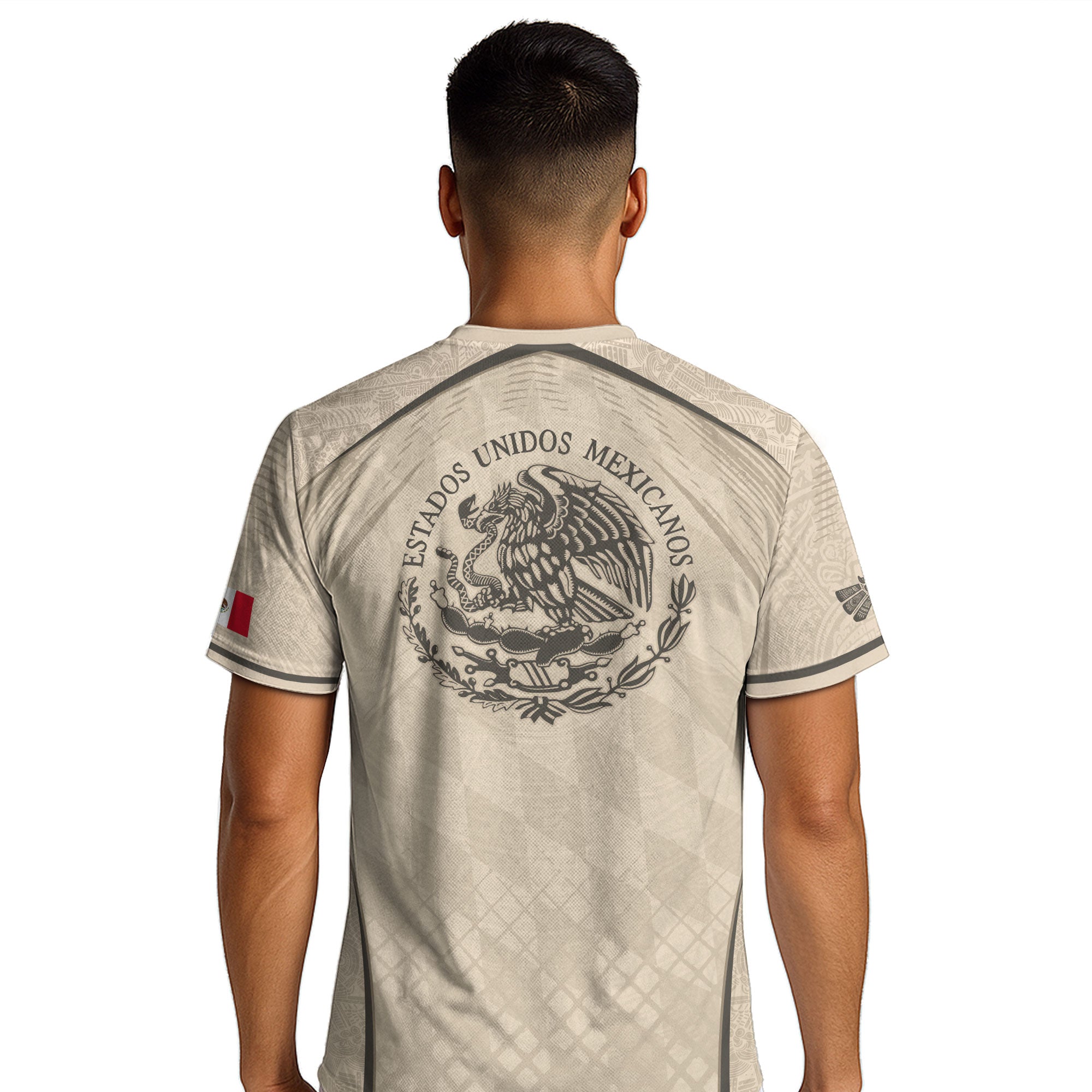 Camiseta de fútbol premium con emblema de águila azteca verde y dorado de México