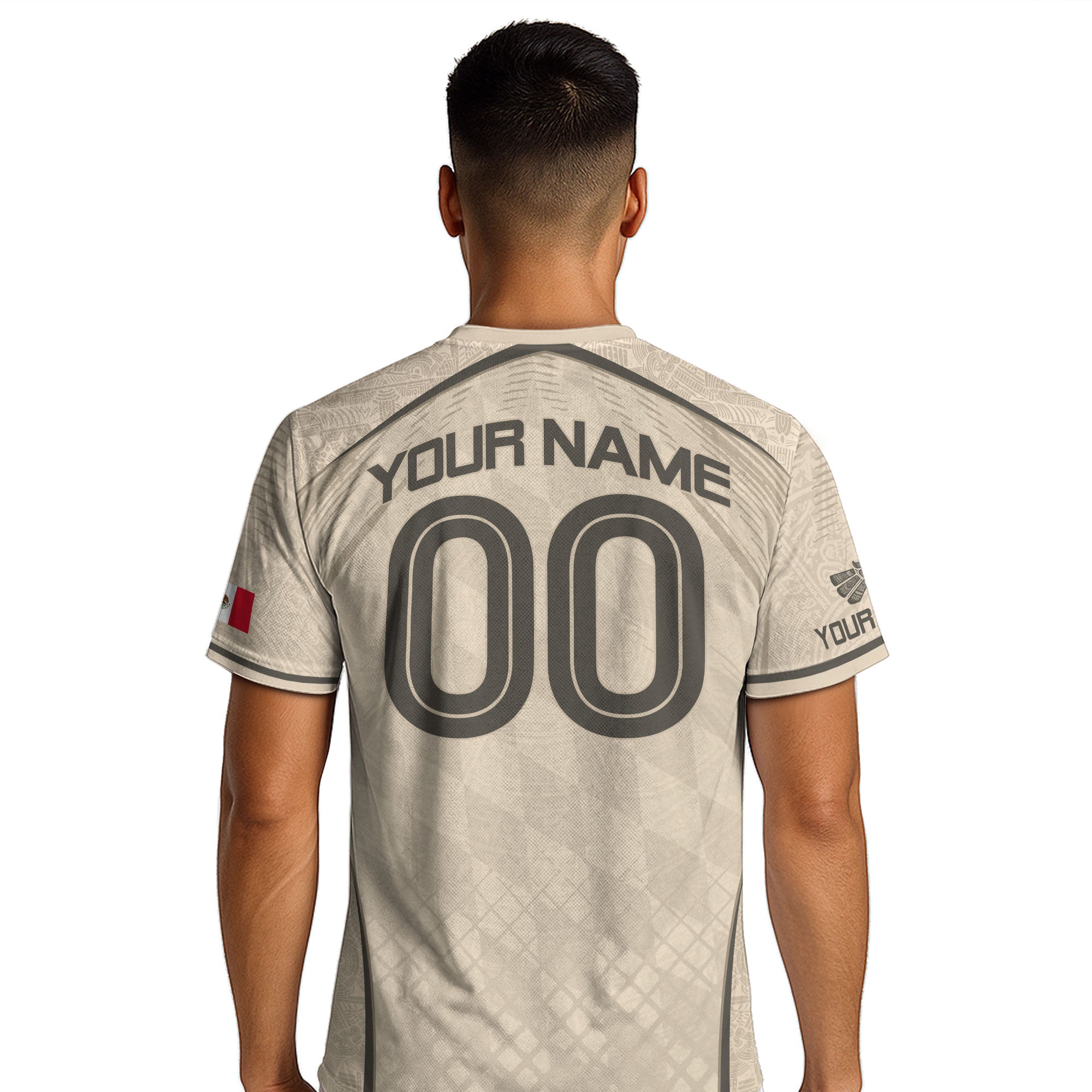 Camiseta de fútbol premium con emblema de águila azteca verde y dorado de México
