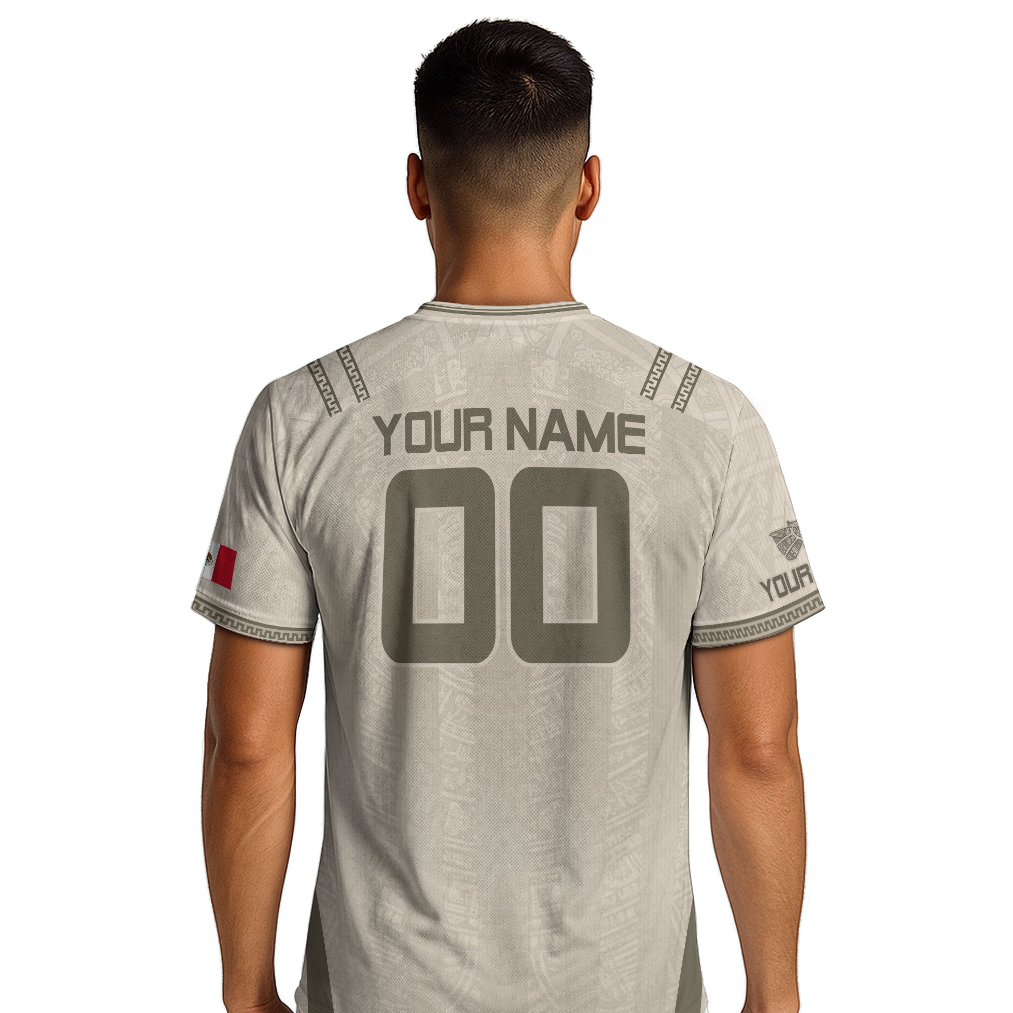 Camiseta de fútbol premium con emblema de águila azteca verde y dorado de México