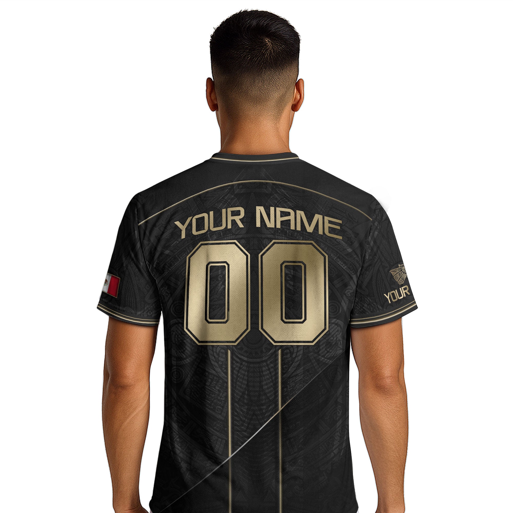 Camiseta de fútbol premium con emblema de águila azteca verde y dorado de México