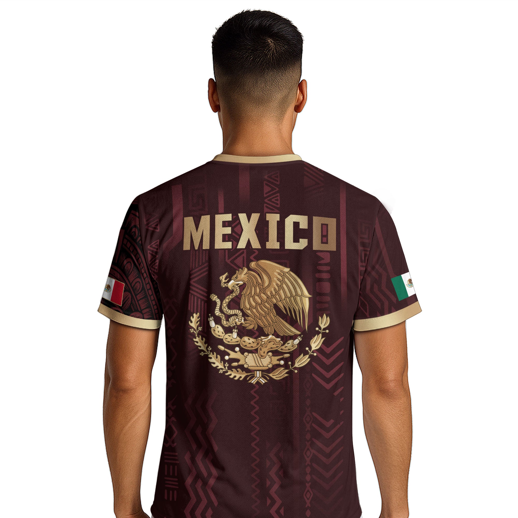Camiseta de fútbol de la herencia del guerrero azteca del águila dorada negra de México