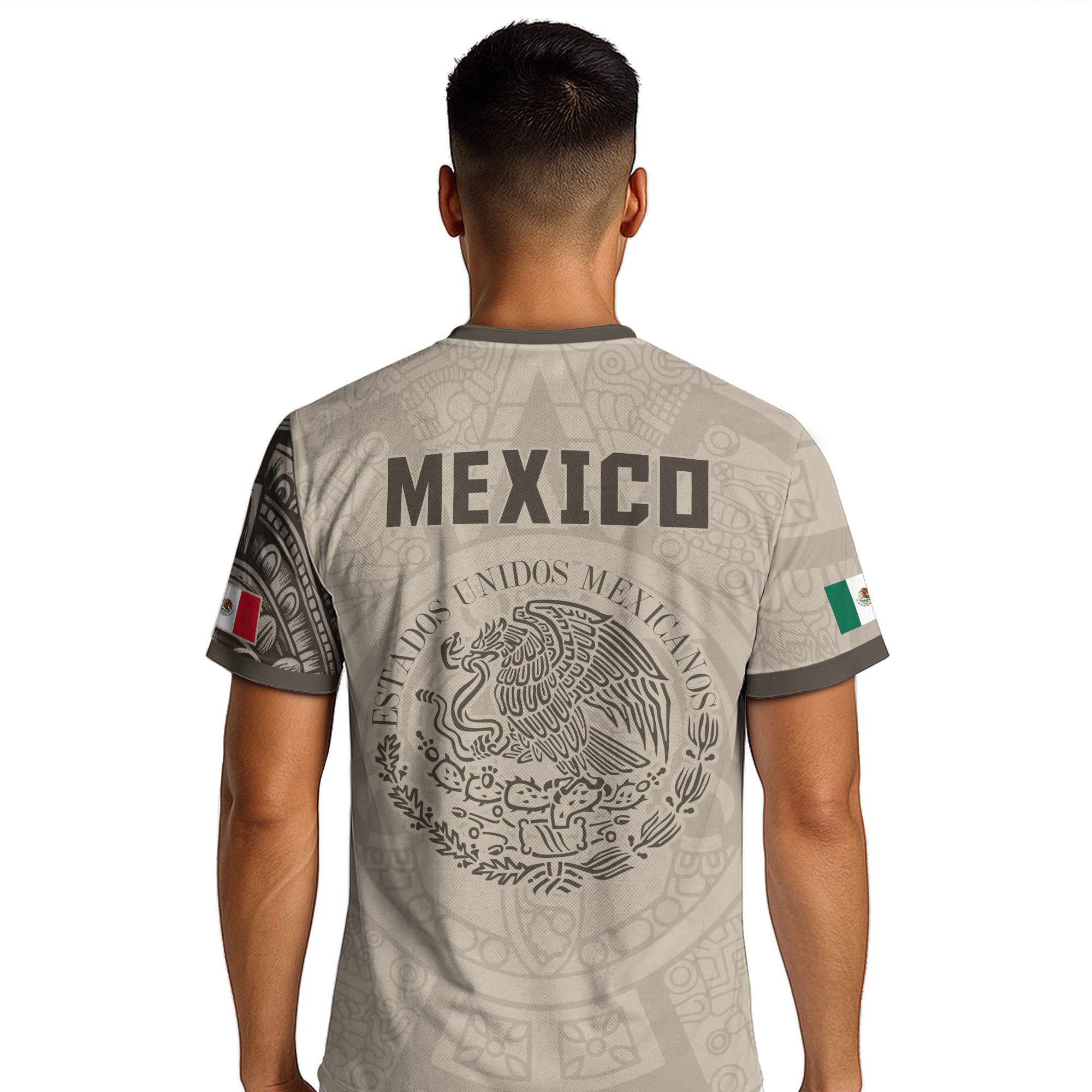 Camiseta de fútbol de la herencia del guerrero azteca del águila dorada negra de México