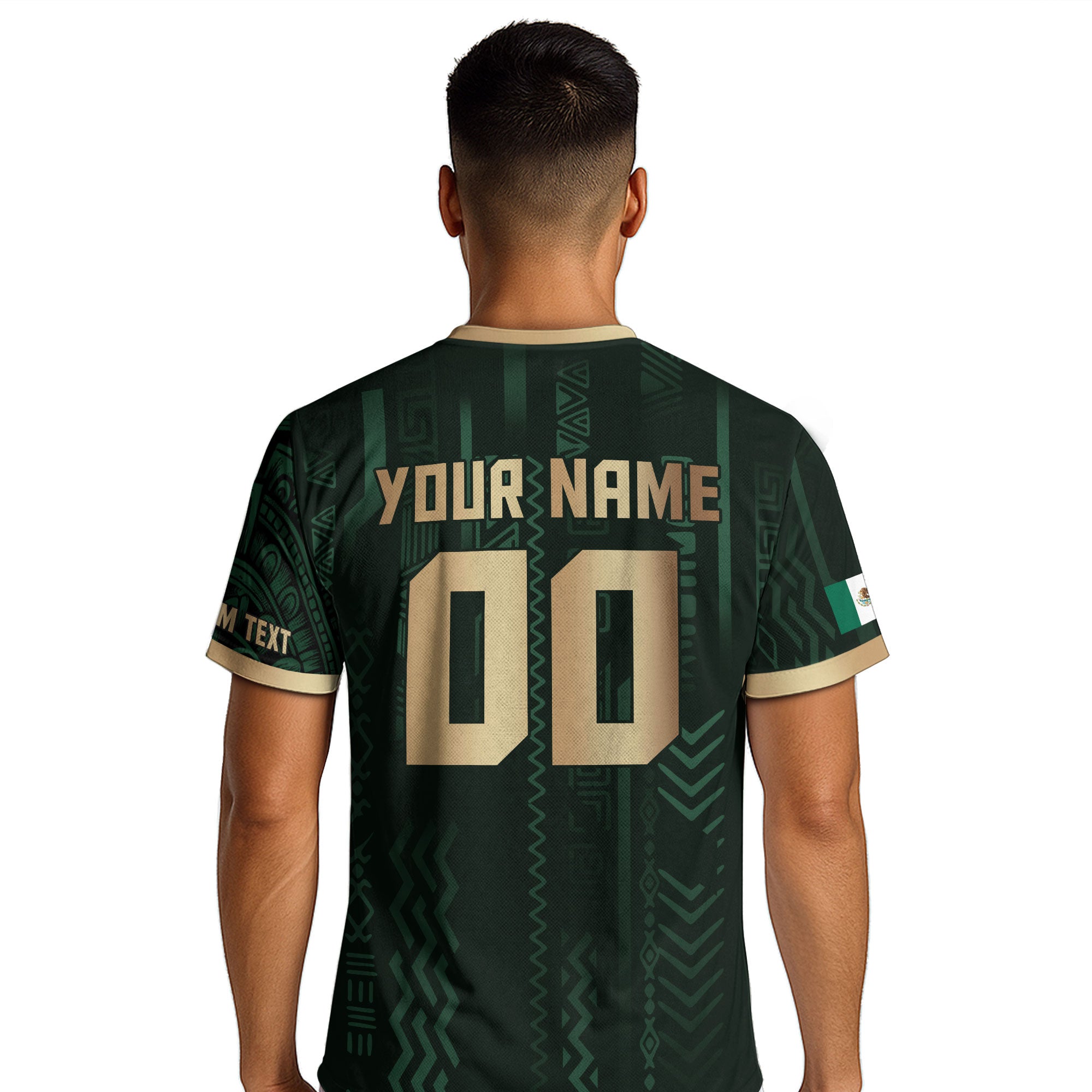 Custom Mexico Aztec Eagle Jersey Green Gold Mexican Pride Heritage Football Soccer Shirt