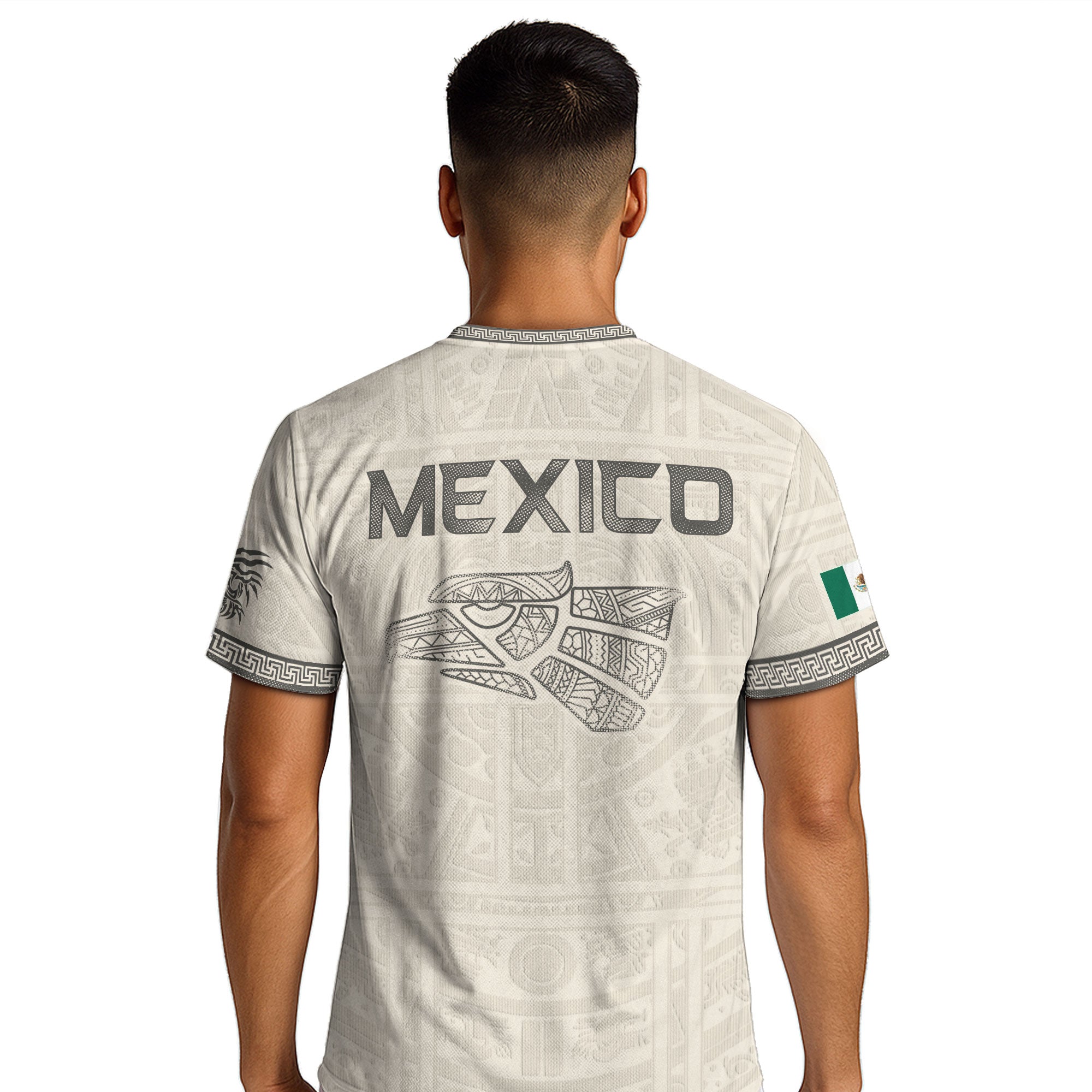 Camiseta de fútbol premium con emblema de águila azteca verde y dorado de México