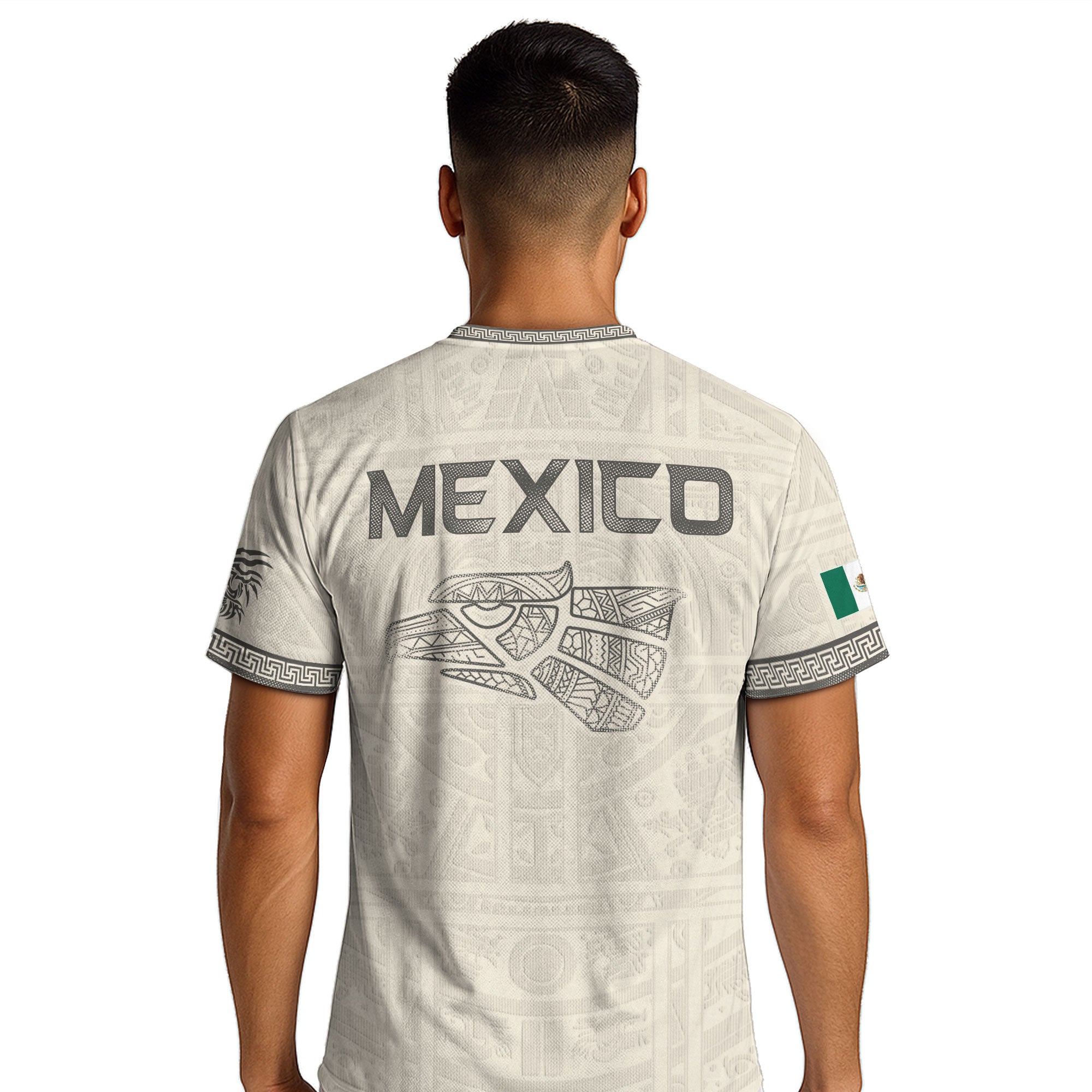 Camiseta de fútbol premium con emblema de águila azteca verde y dorado de México