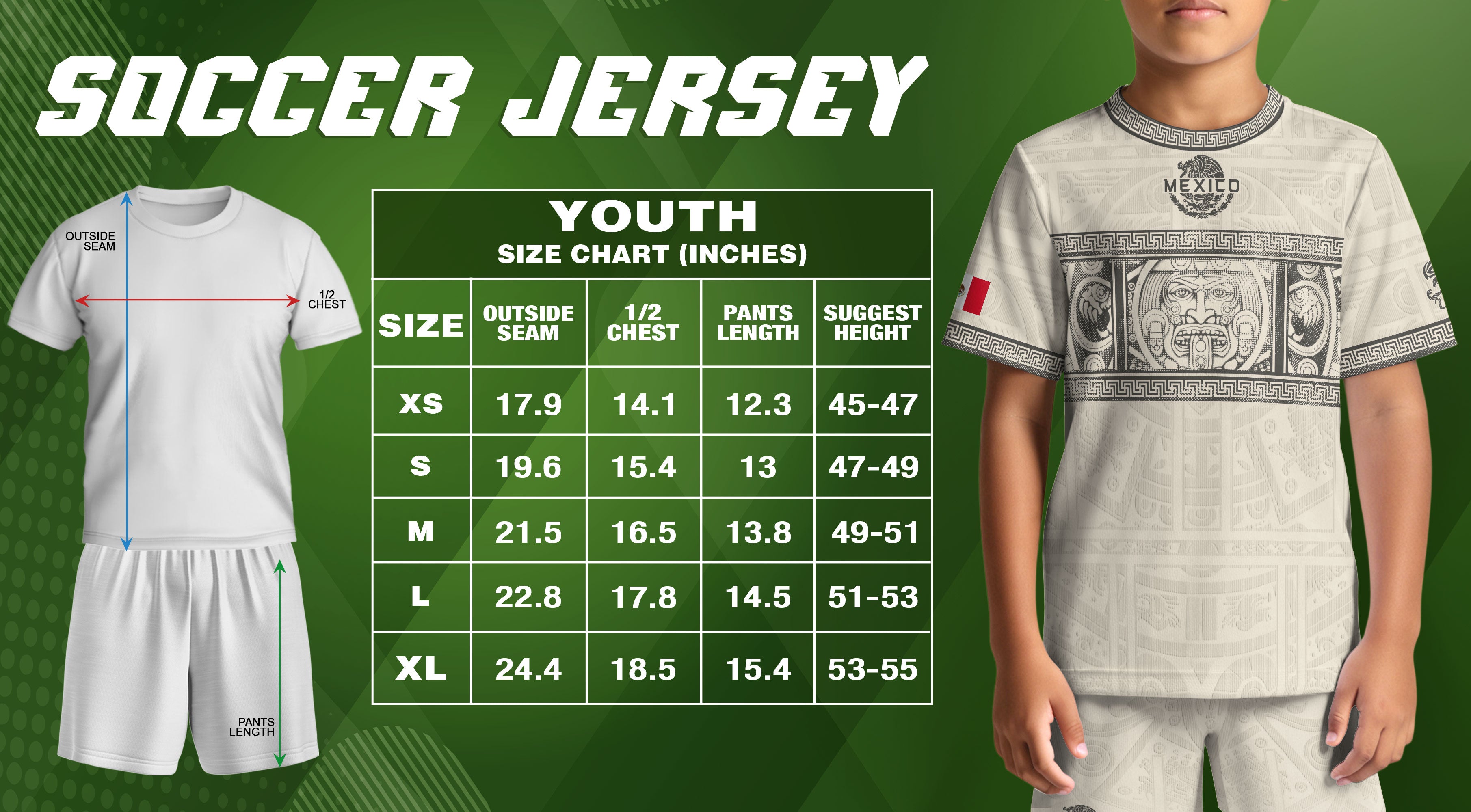 Mexico Kids Soccer Jersey Aztec Art White Youth Football Shirt Toddler Training Kit