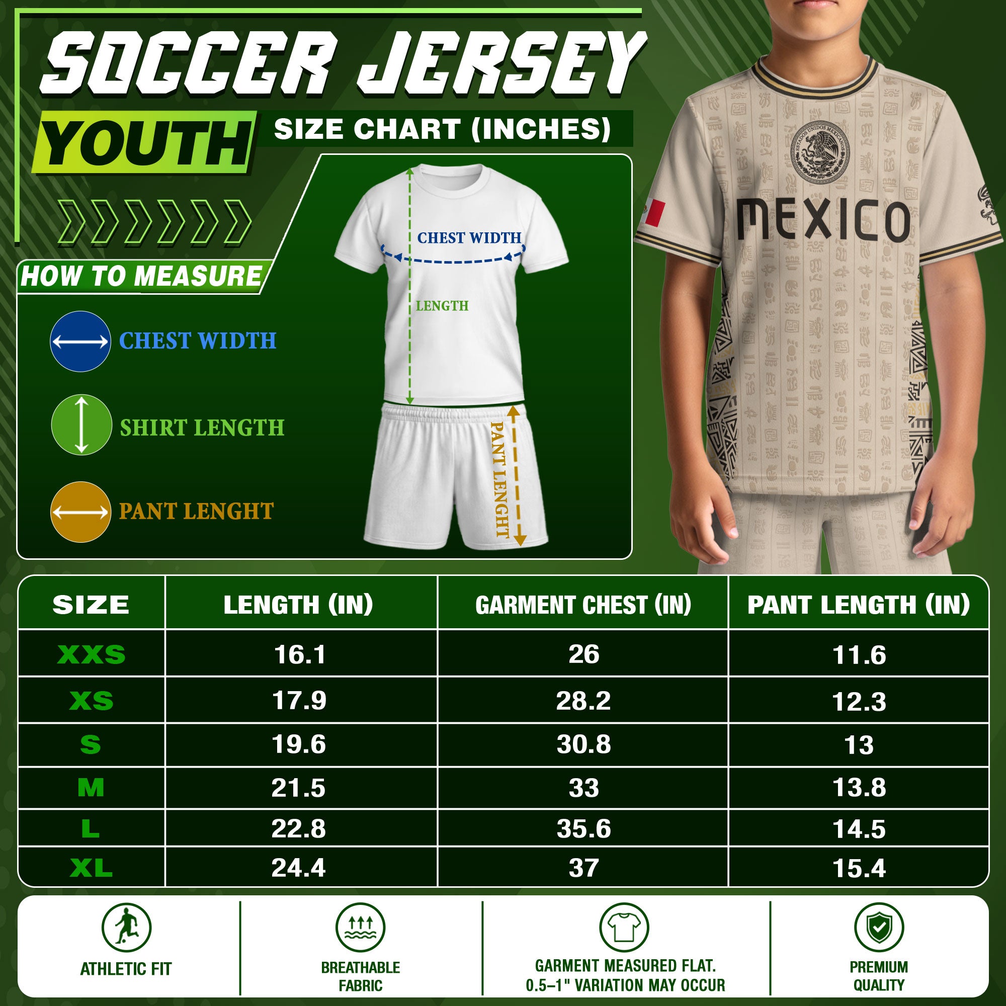 Camiseta de fútbol juvenil con estampado vertical del Águila Dorada Negra de México
