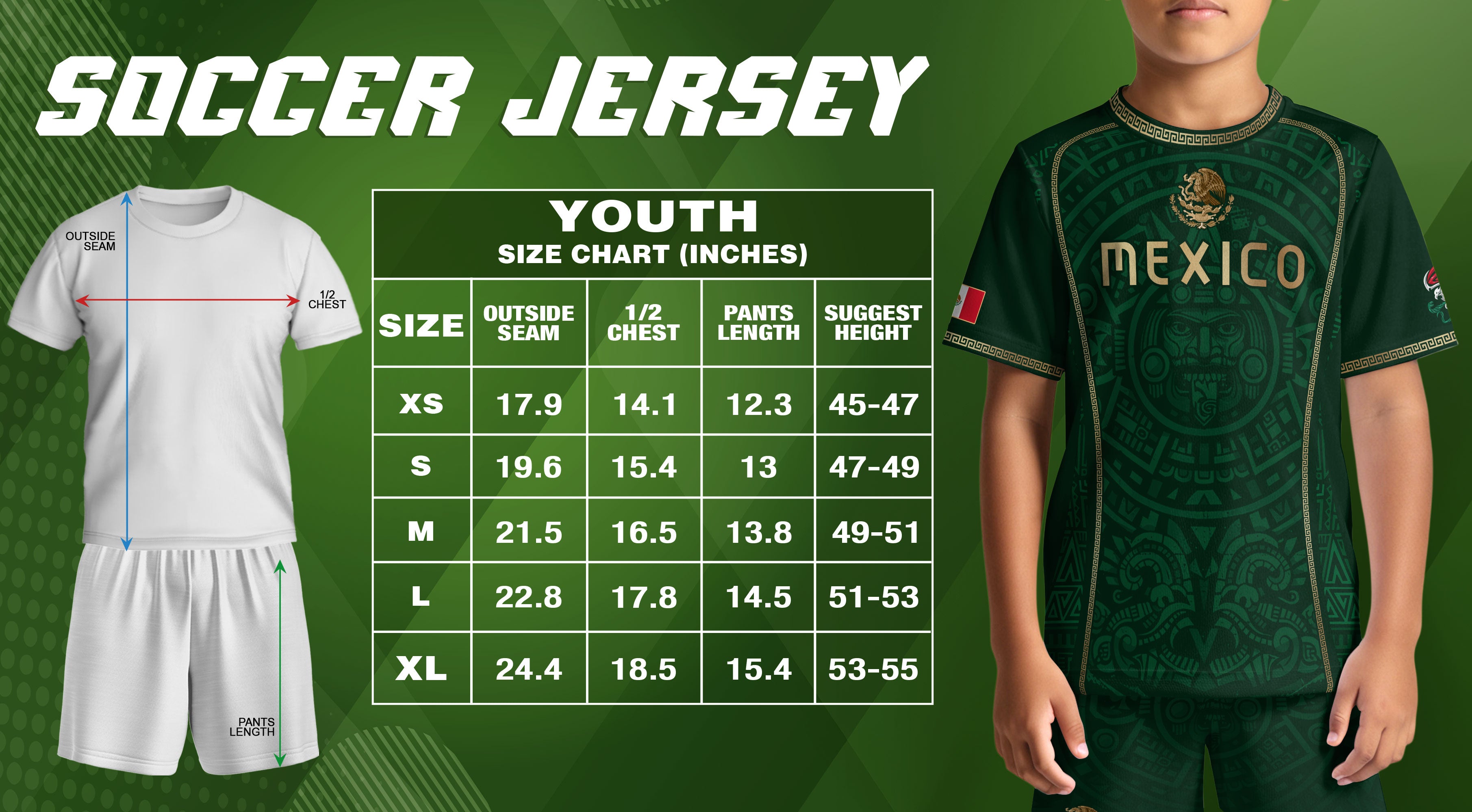 Camiseta de fútbol juvenil con estampado vertical del Águila Dorada Negra de México