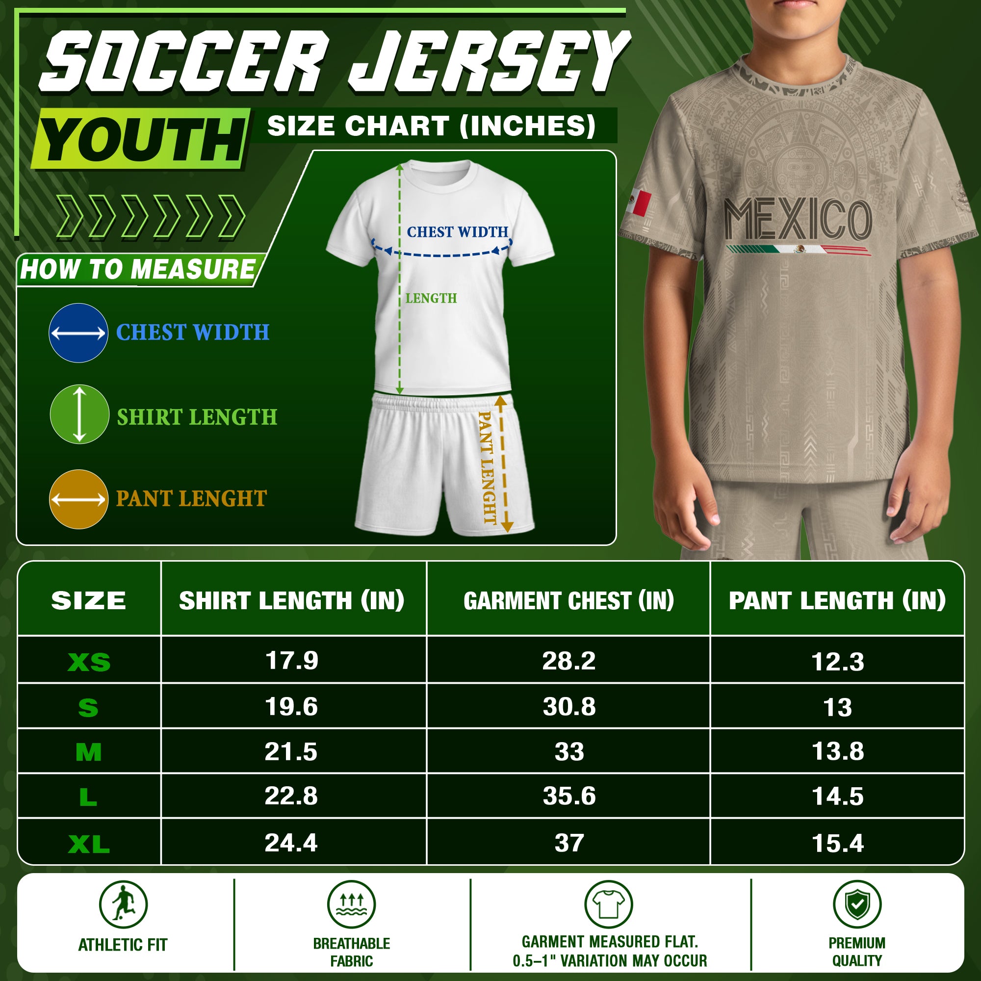 Camiseta de fútbol juvenil con estampado vertical del Águila Dorada Negra de México
