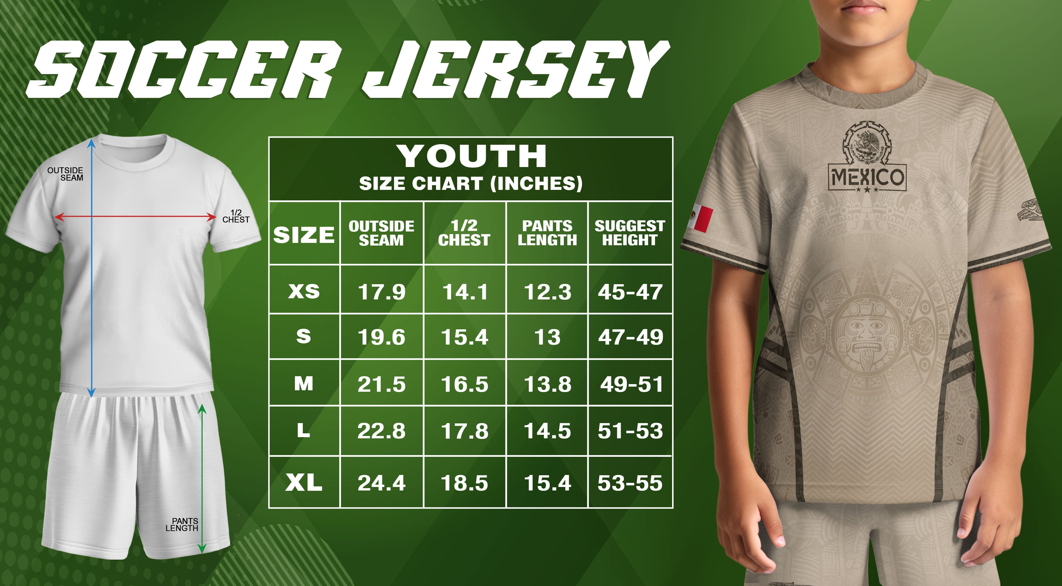 Mexico Kids Soccer Jersey Youth Beige Cream Aztec Calendar Eagle Heritage Football Shirt