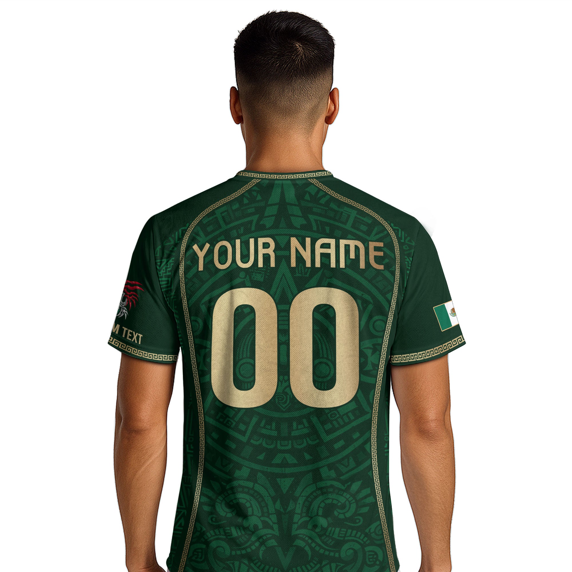 Custom Mexico Soccer Jersey Green Aztec Calendar Culture Men Mexican Football Shirt