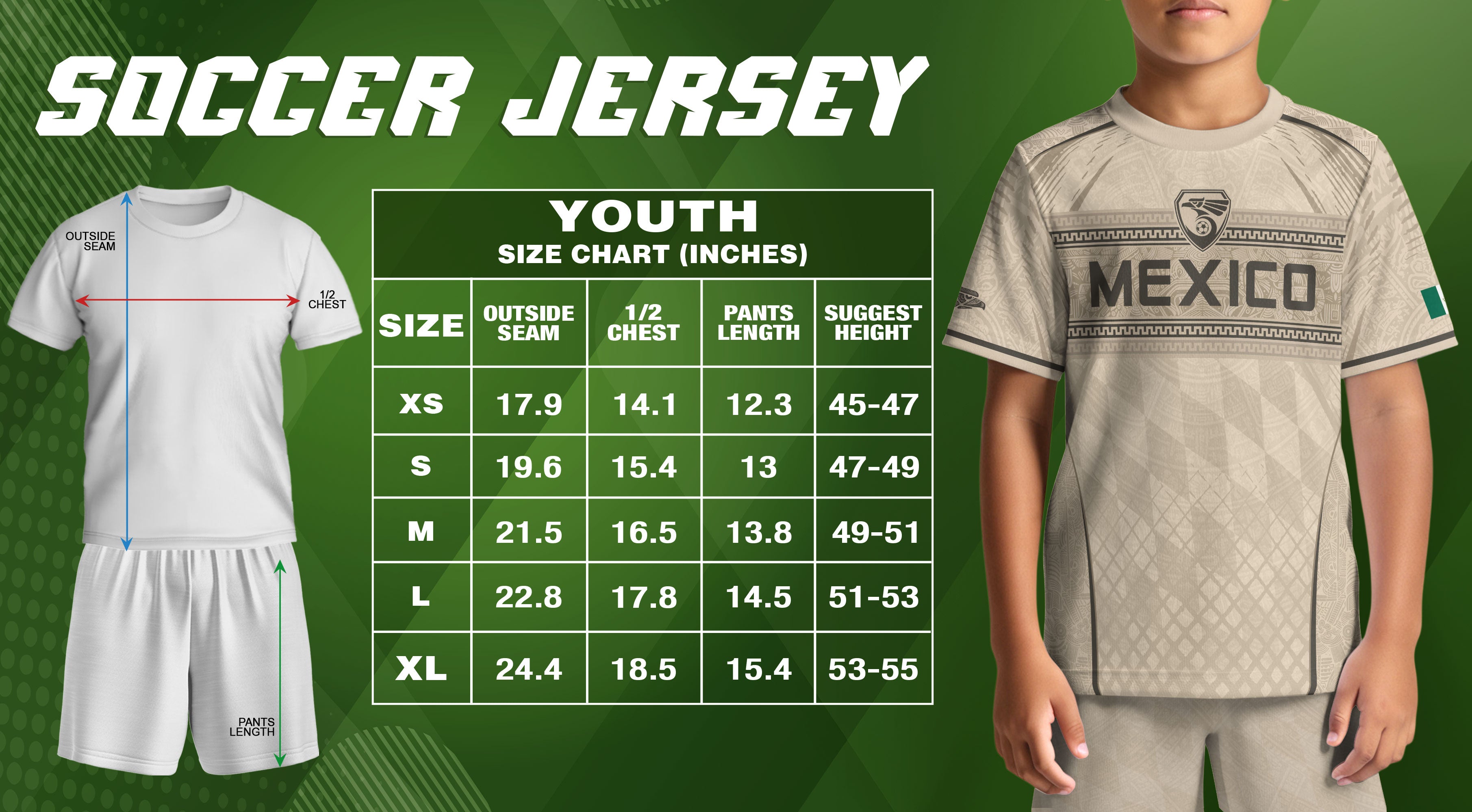 Camiseta de fútbol juvenil con estampado vertical del Águila Dorada Negra de México