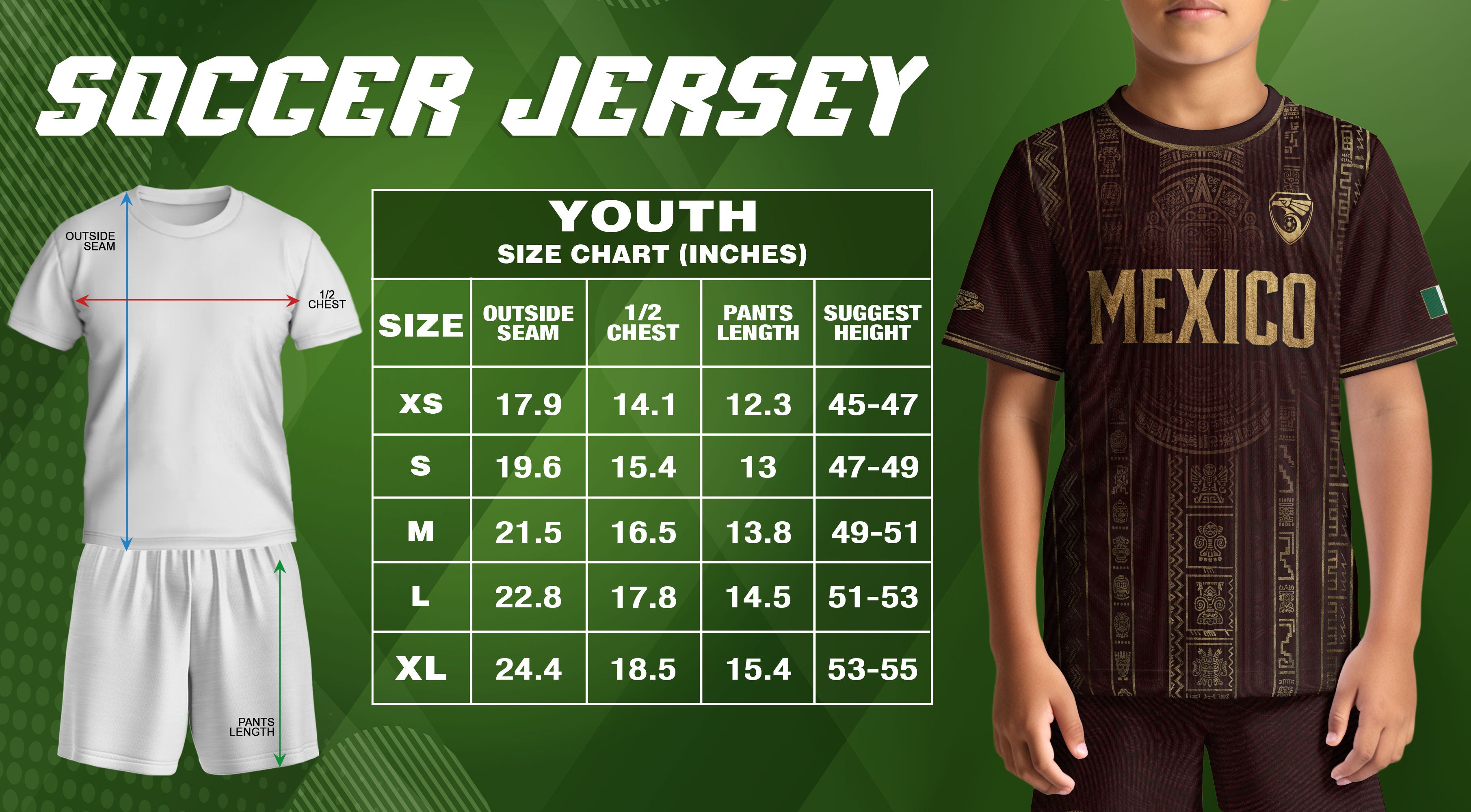Mexico Youth Soccer Jersey Maroon Aztec Kids Football Shirt Vintage Heritage Sportswear