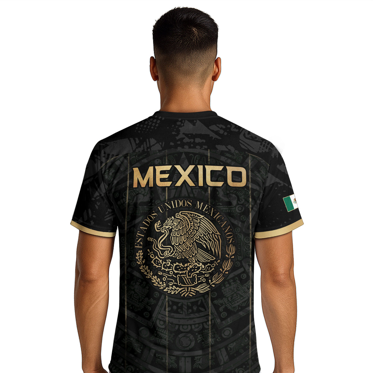 Men's Black Mexico Aztec Calendar Graphic T-Shirt – Gold Mexico Eagle Heritage Print Tee