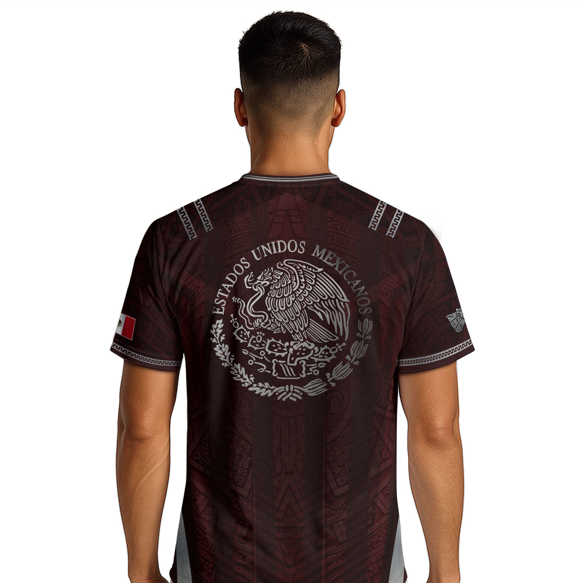 Camiseta de fútbol premium con emblema de águila azteca verde y dorado de México