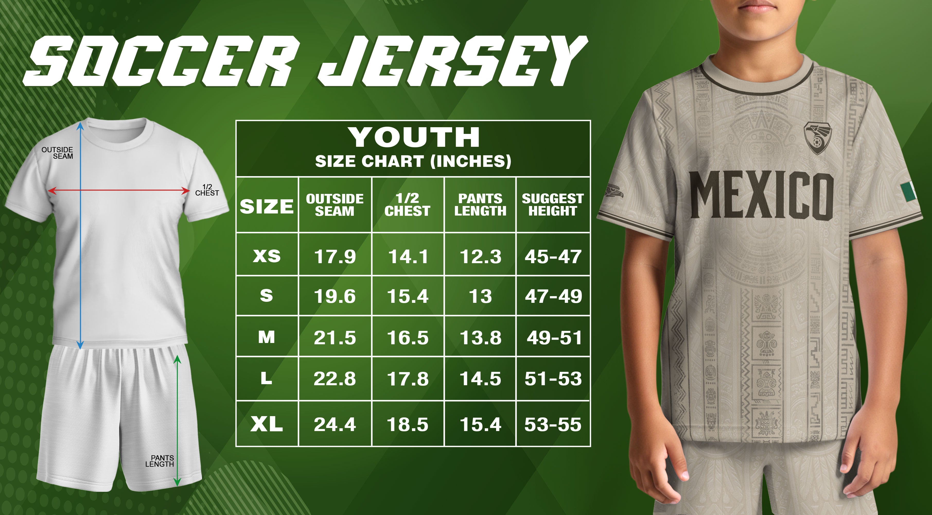 Camiseta de fútbol juvenil con estampado vertical del Águila Dorada Negra de México