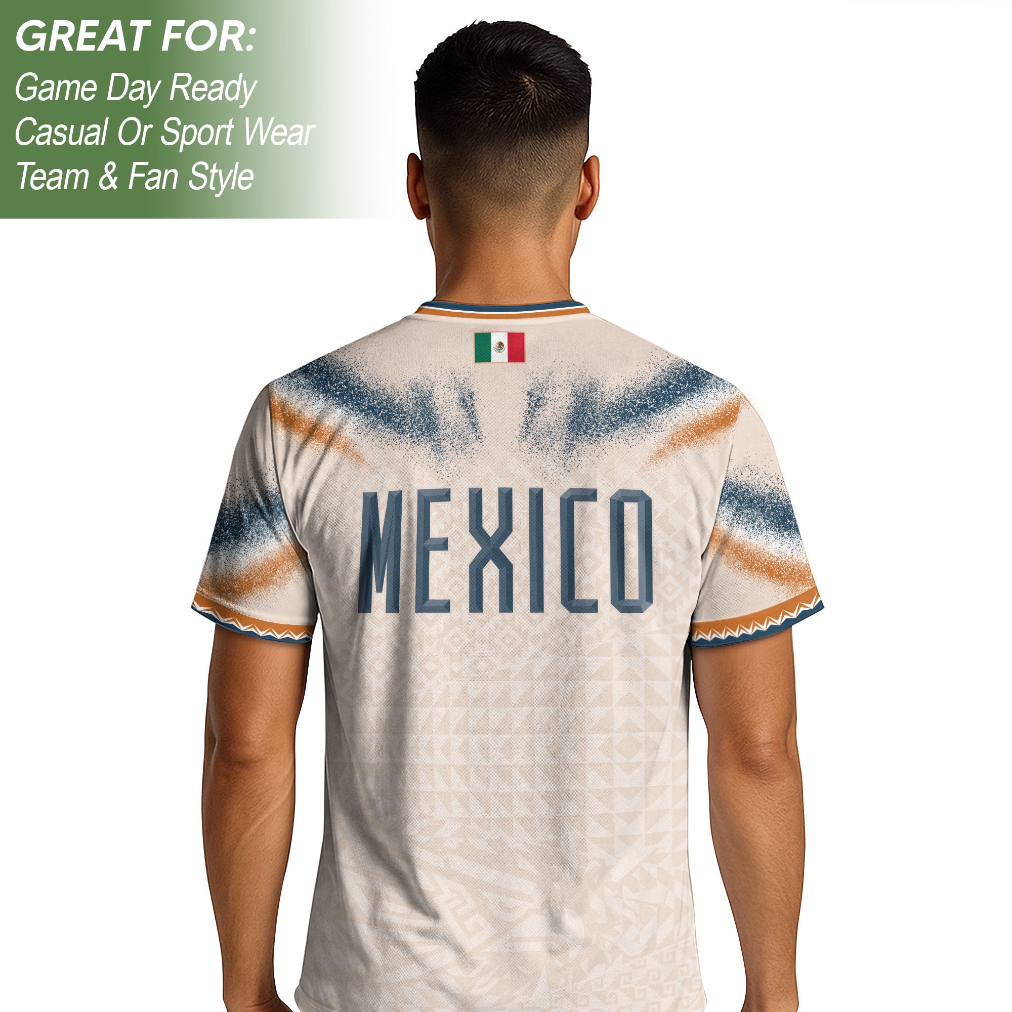 Mexico Soccer Shirt Beige Breathable Fabric Graphic Print Sport Training Jersey Tee