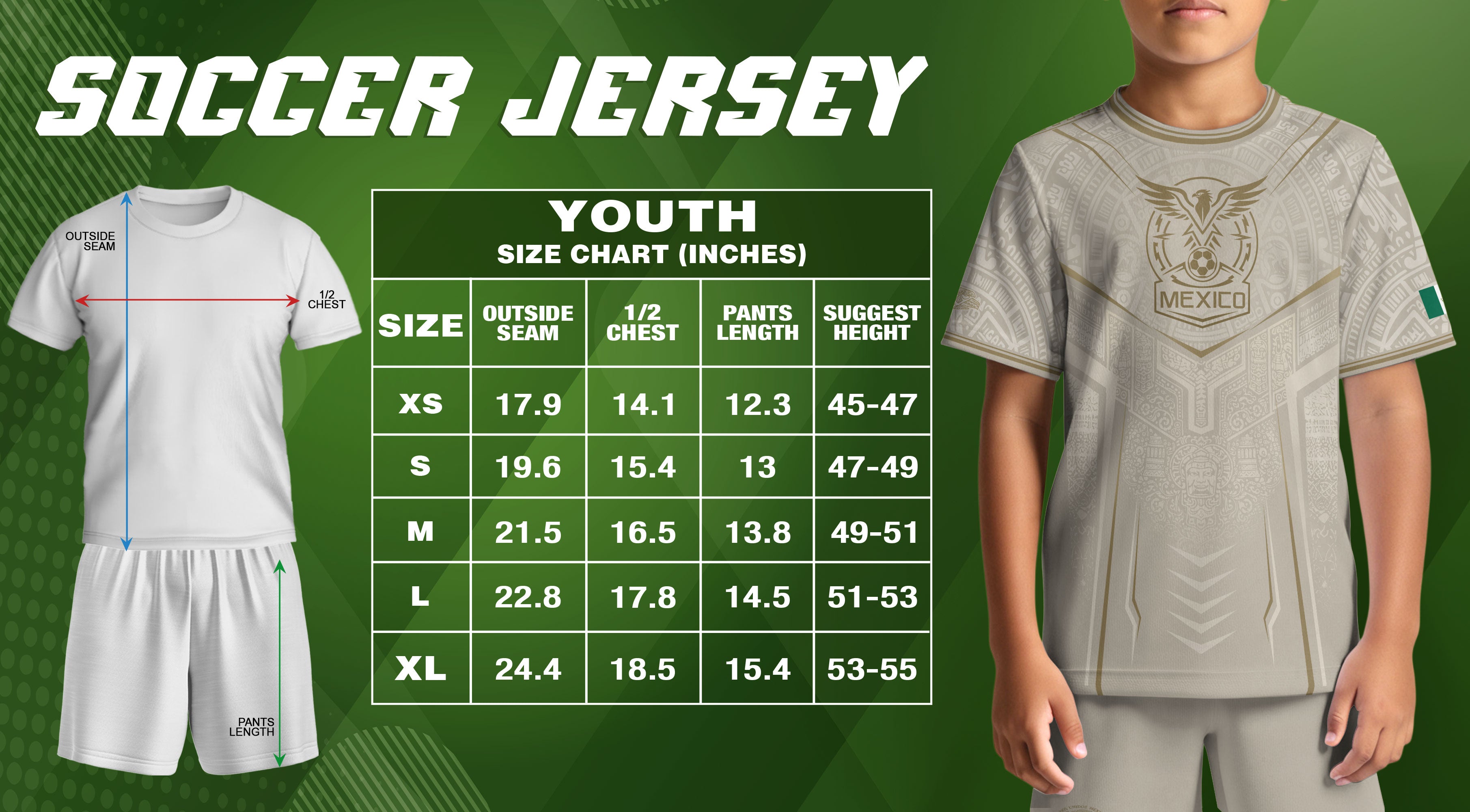 Mexico Soccer Jersey Youth White Gold Aztec Football Shirt Heritage Fan Apparel